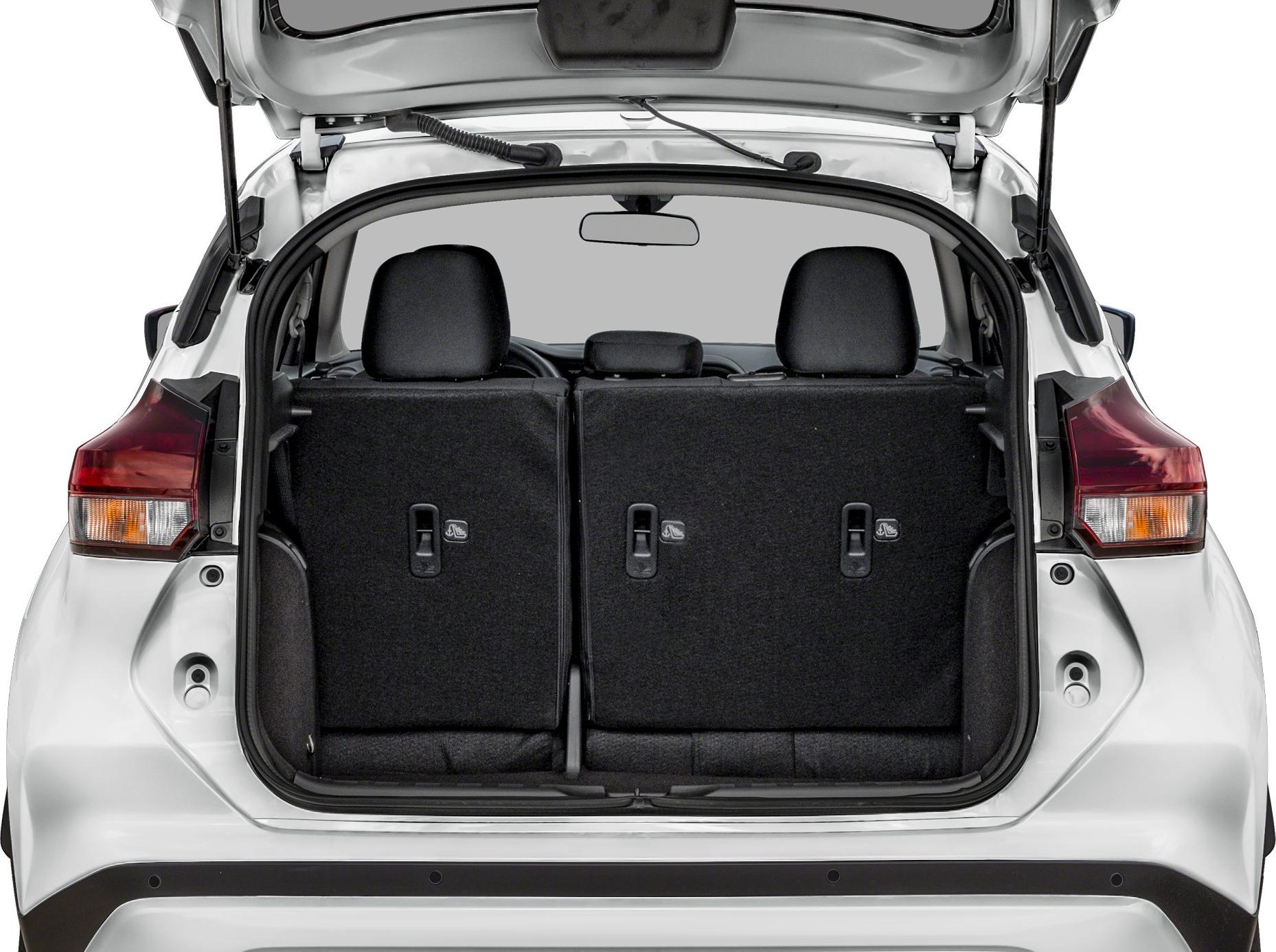 Open rear hatch with folding rear seats and visible cargo area