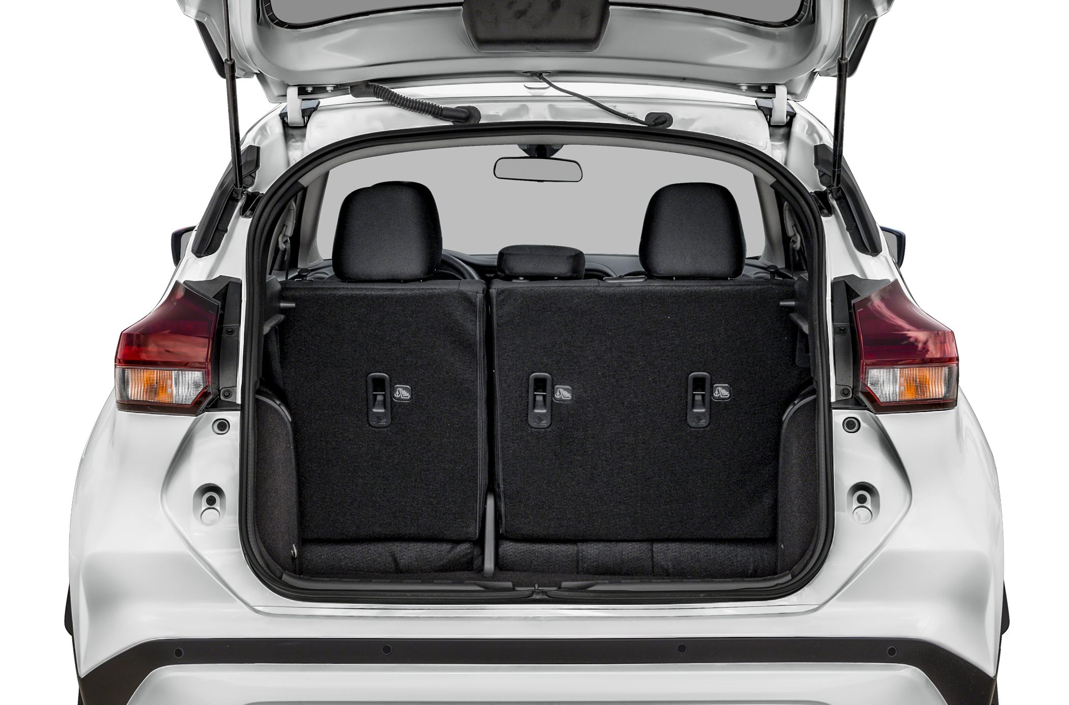Rear cargo area with upright rear seats and tail lights
