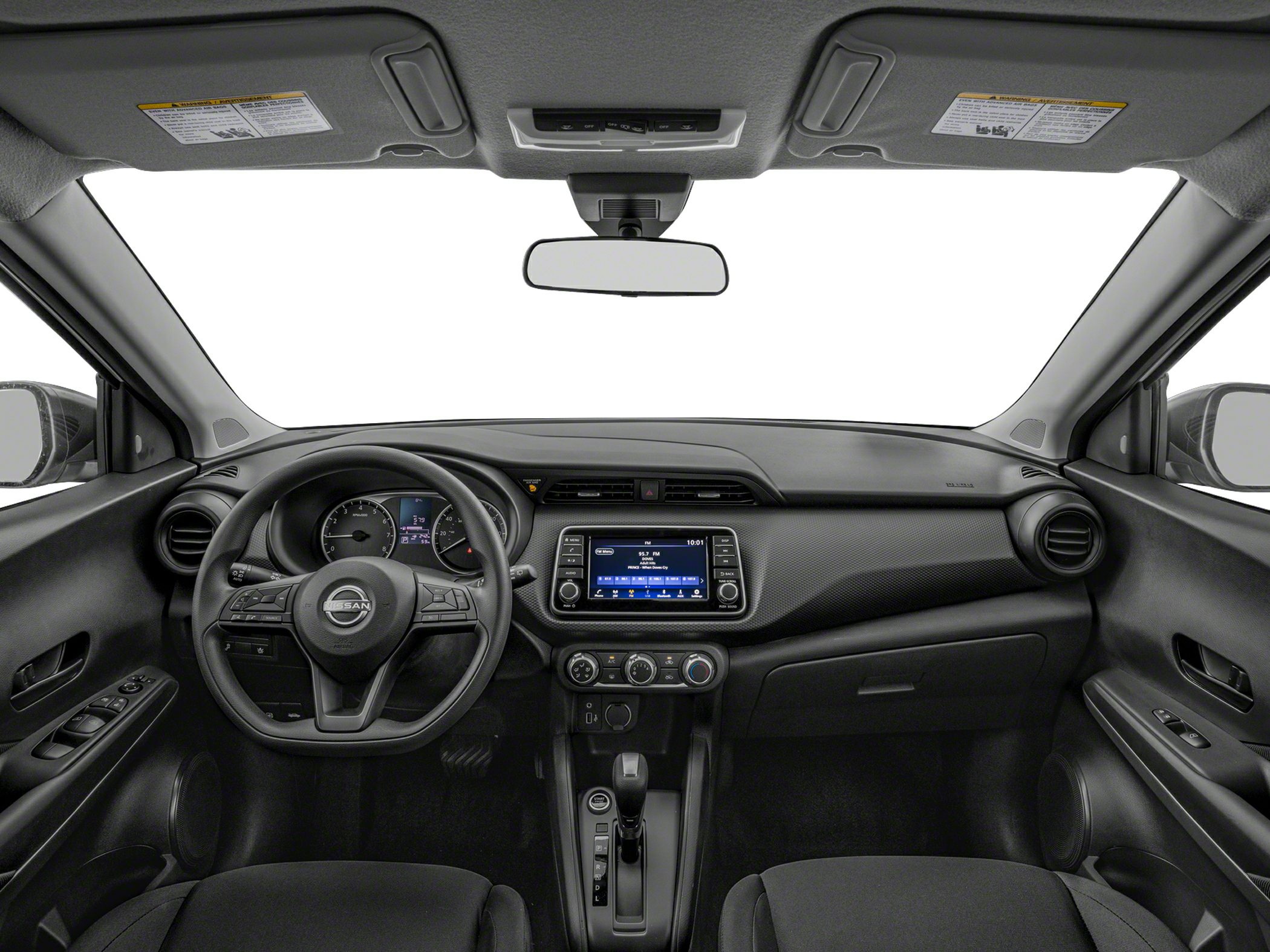 Dashboard layout with touchscreen and multifunction steering wheel