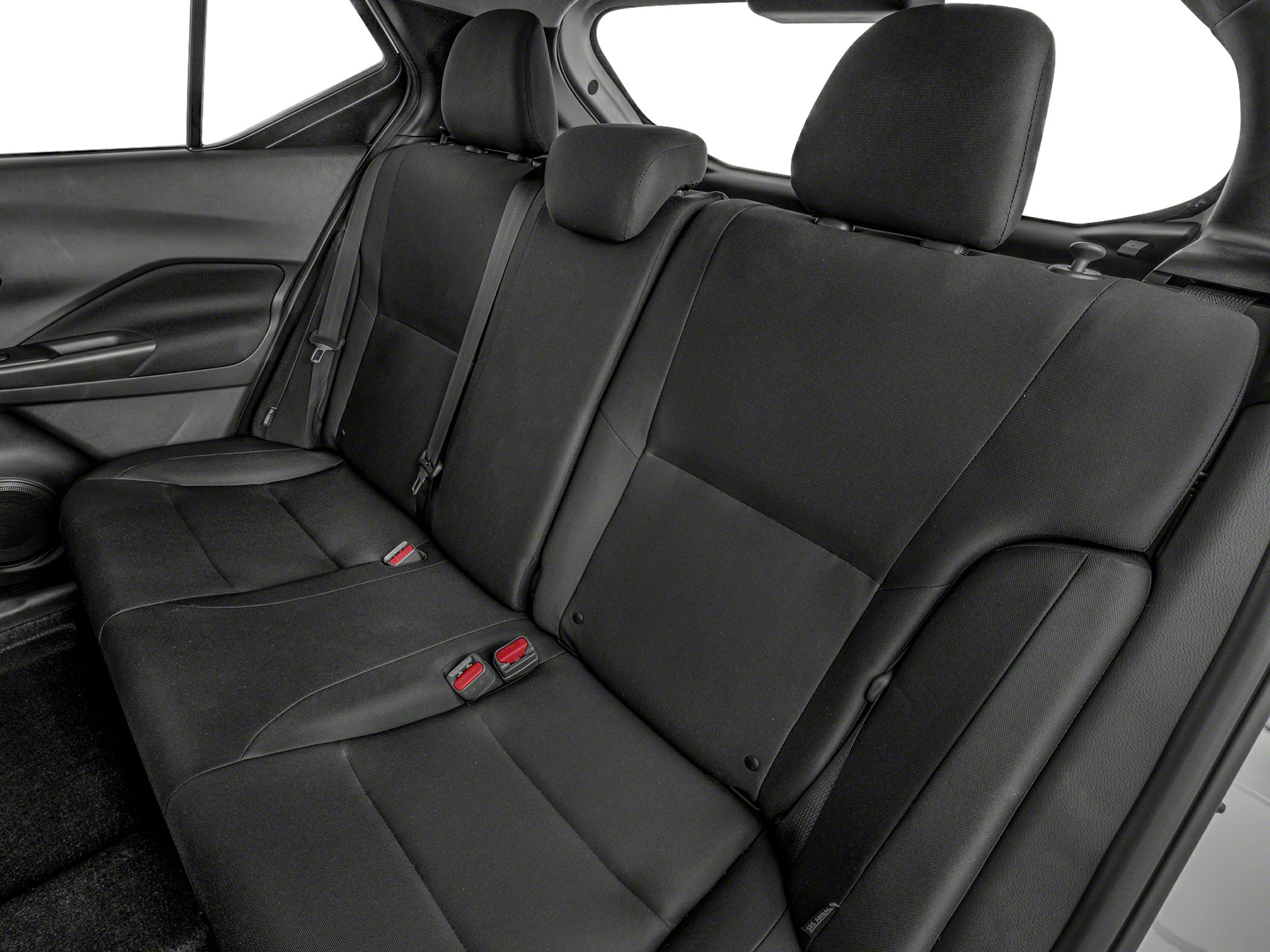 Black fabric rear seat with seatbelt and headrests