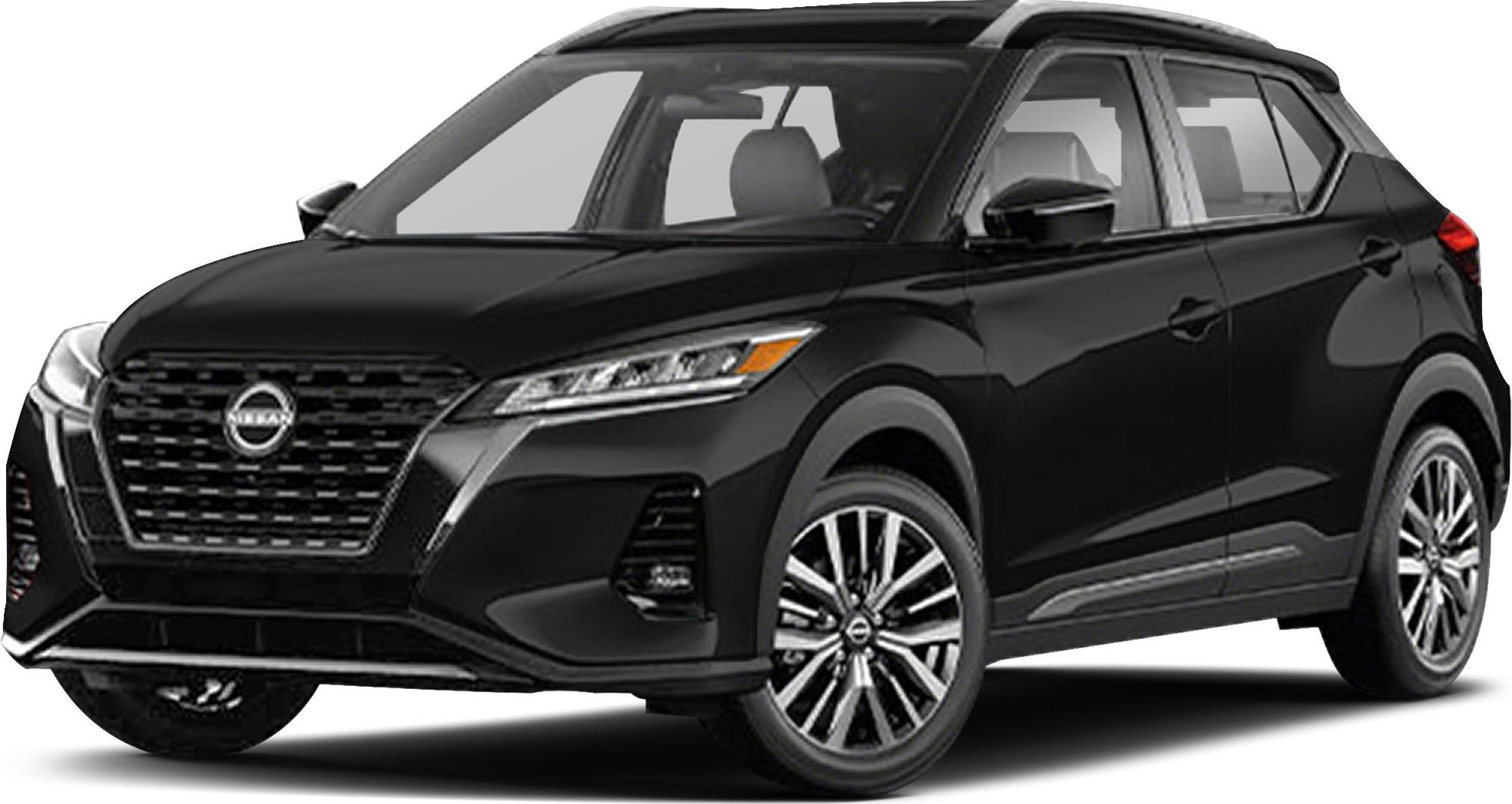 Front and side view of black compact crossover with distinctive grille and alloy wheels