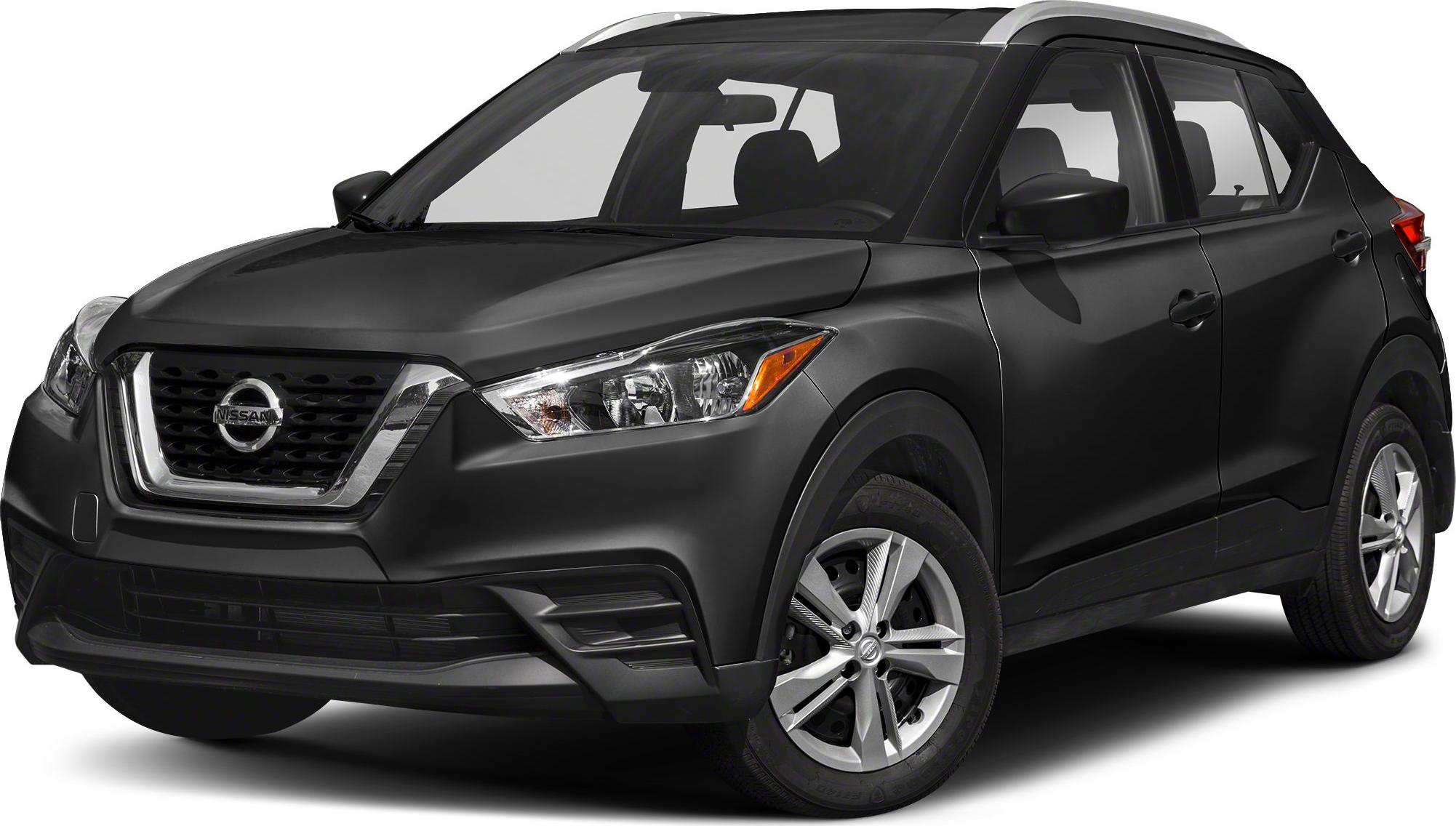 Front and side view of a black compact SUV with bold grille