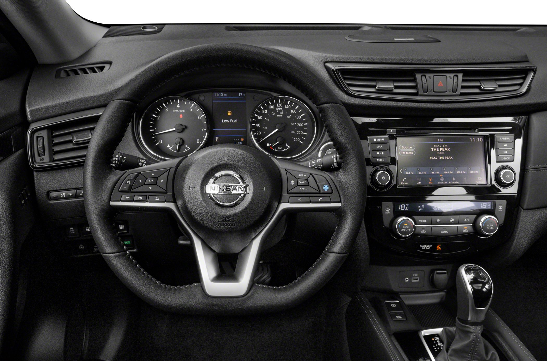 Steering wheel, dashboard, infotainment system, climate control panel