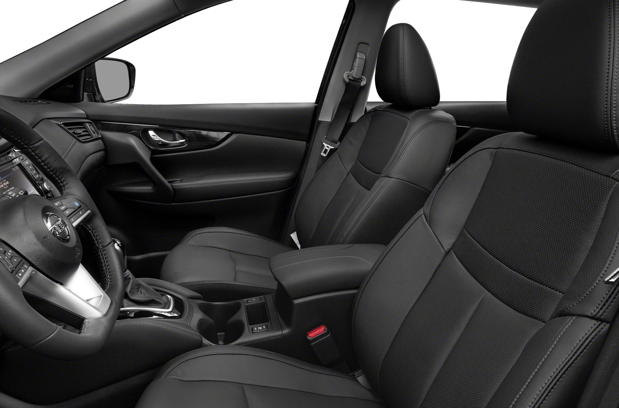 Leather seats and modern dashboard with center console and steering wheel controls