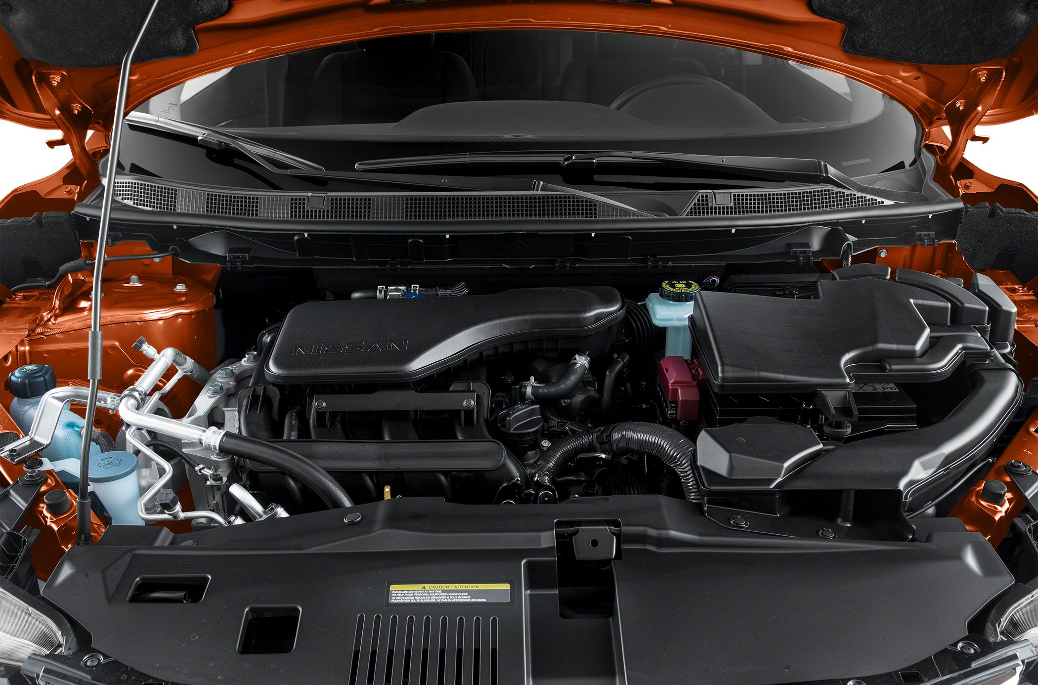 Close-up of modern SUV engine bay with visible components and layout