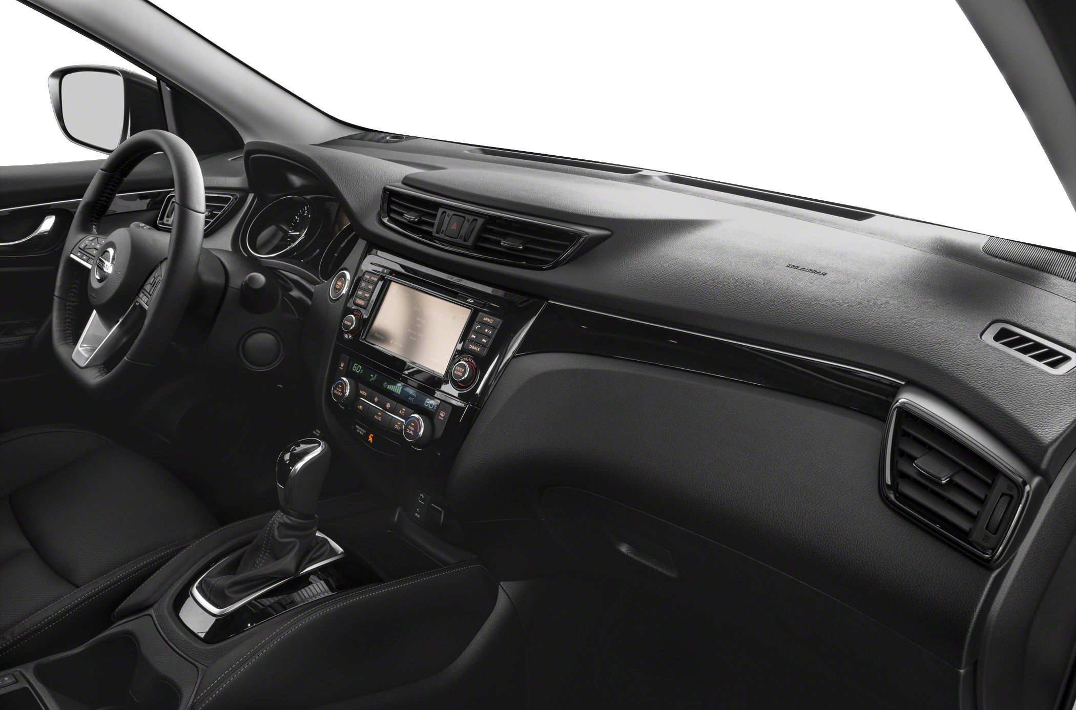 Dashboard, infotainment system, and center console of a modern vehicle interior