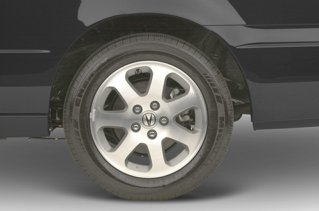 Close-up of alloy wheel and tire with Acura logo
