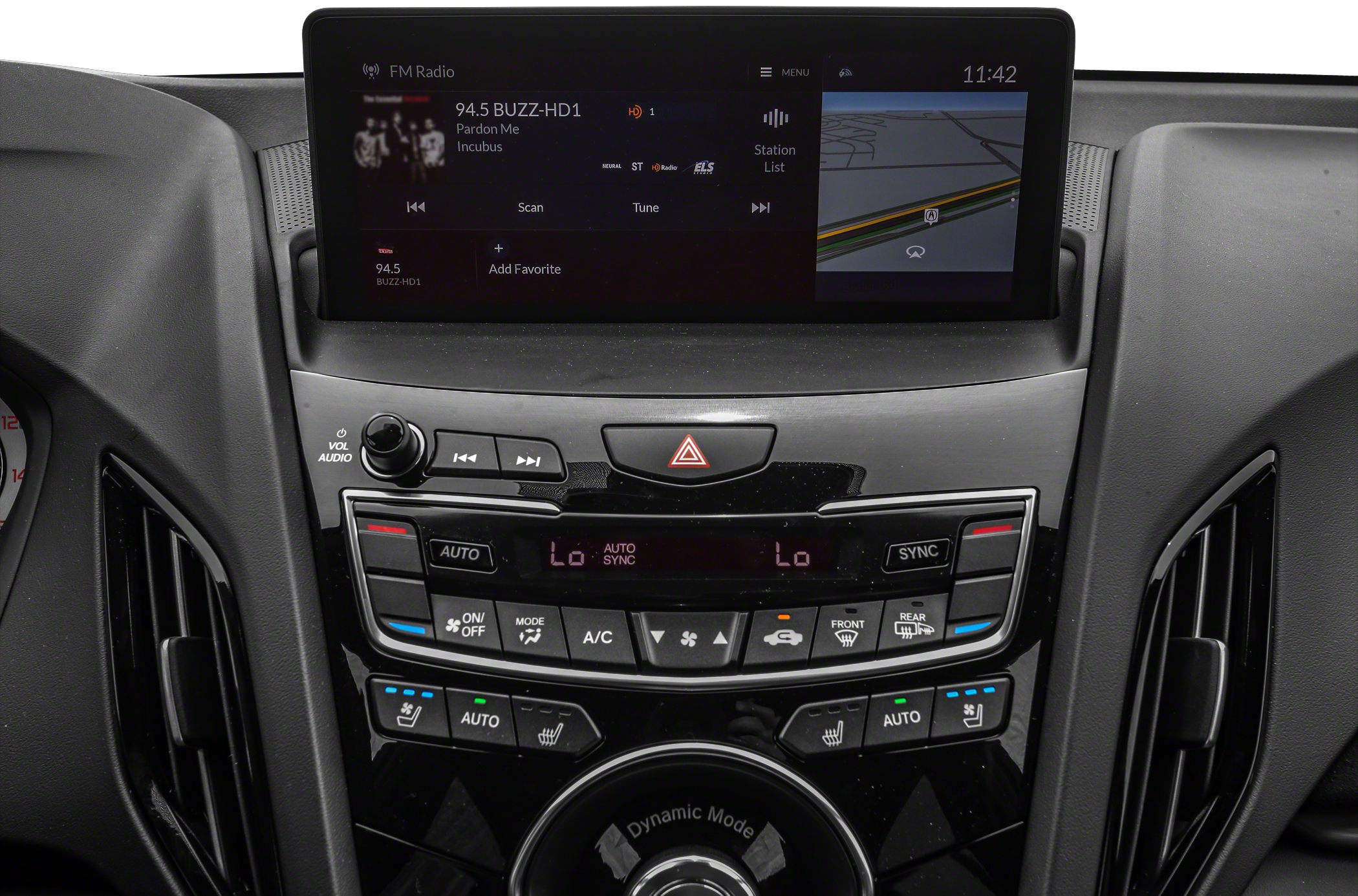 Center console with infotainment screen and climate controls