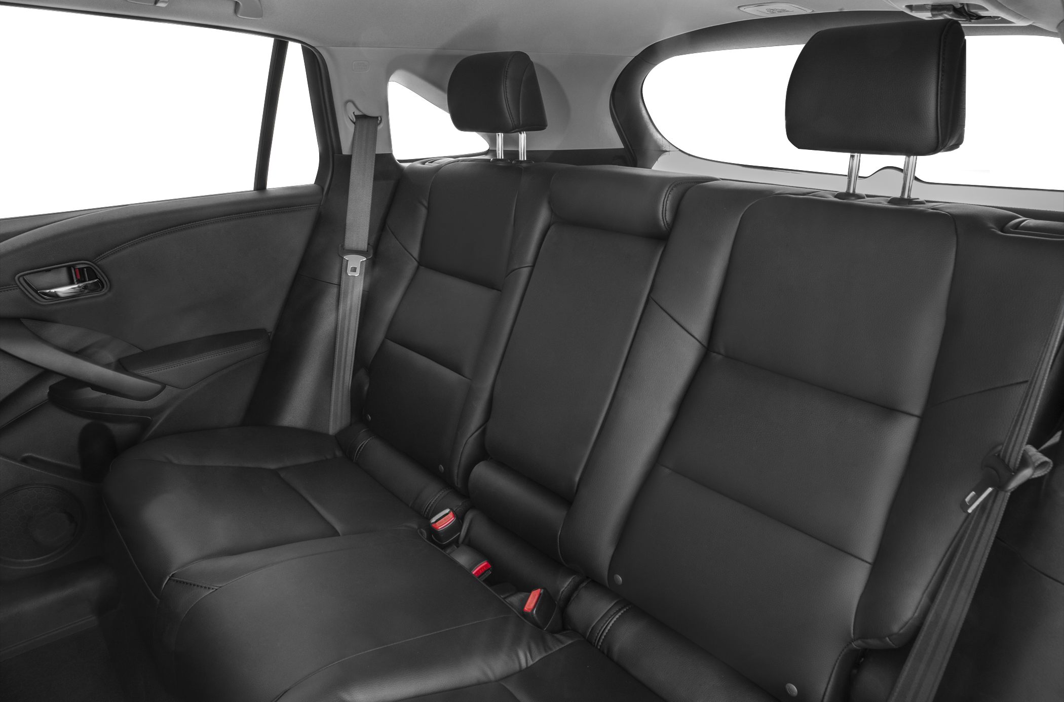 Rear seat interior with black leather upholstery and headrests