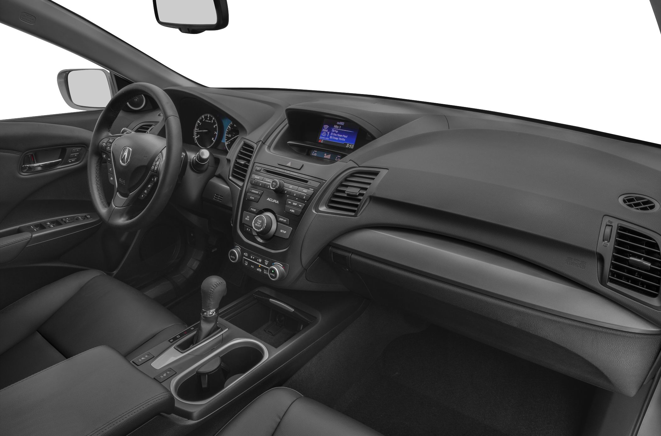 Modern dashboard and steering wheel with infotainment screen and center console controls
