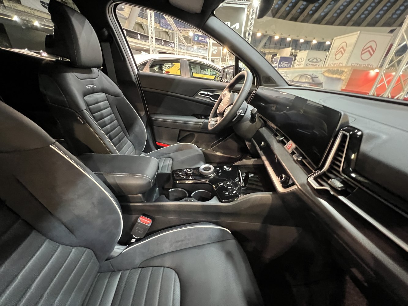 Modern car interior with premium seats and large digital display