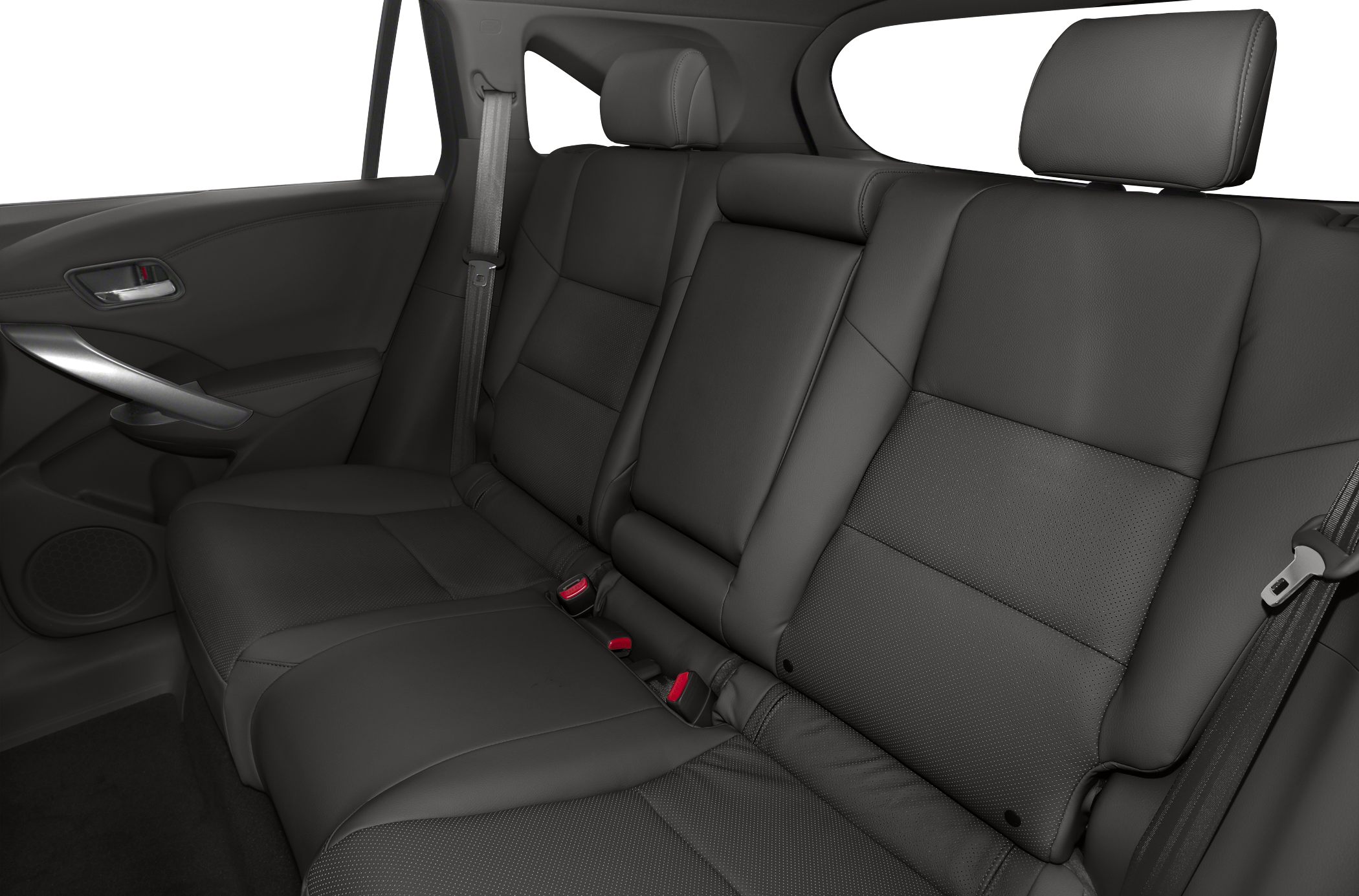 Black leather rear seat upholstery with seatbelts and headrest