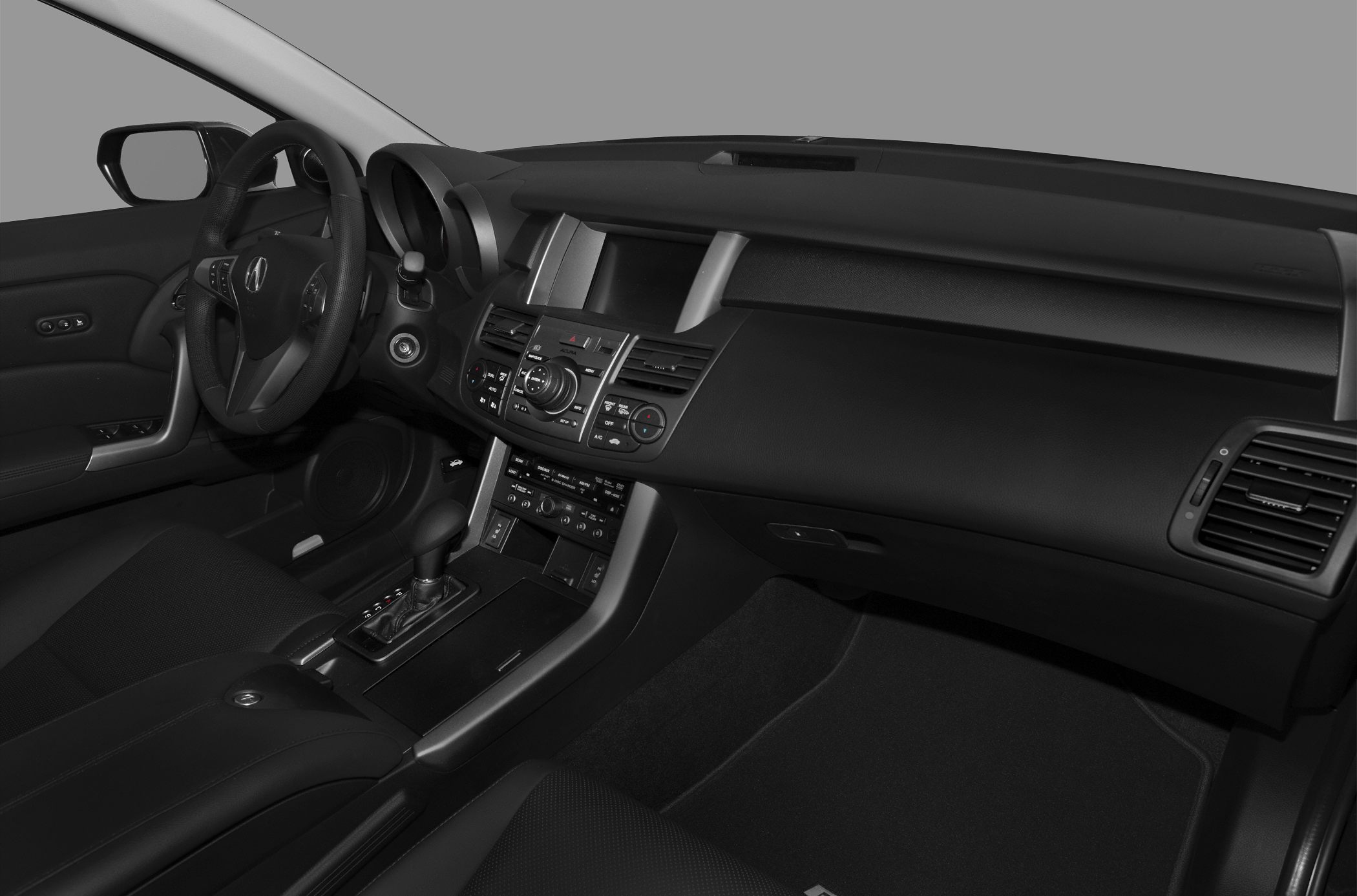 Interior dashboard, steering wheel, center console in a modern vehicle