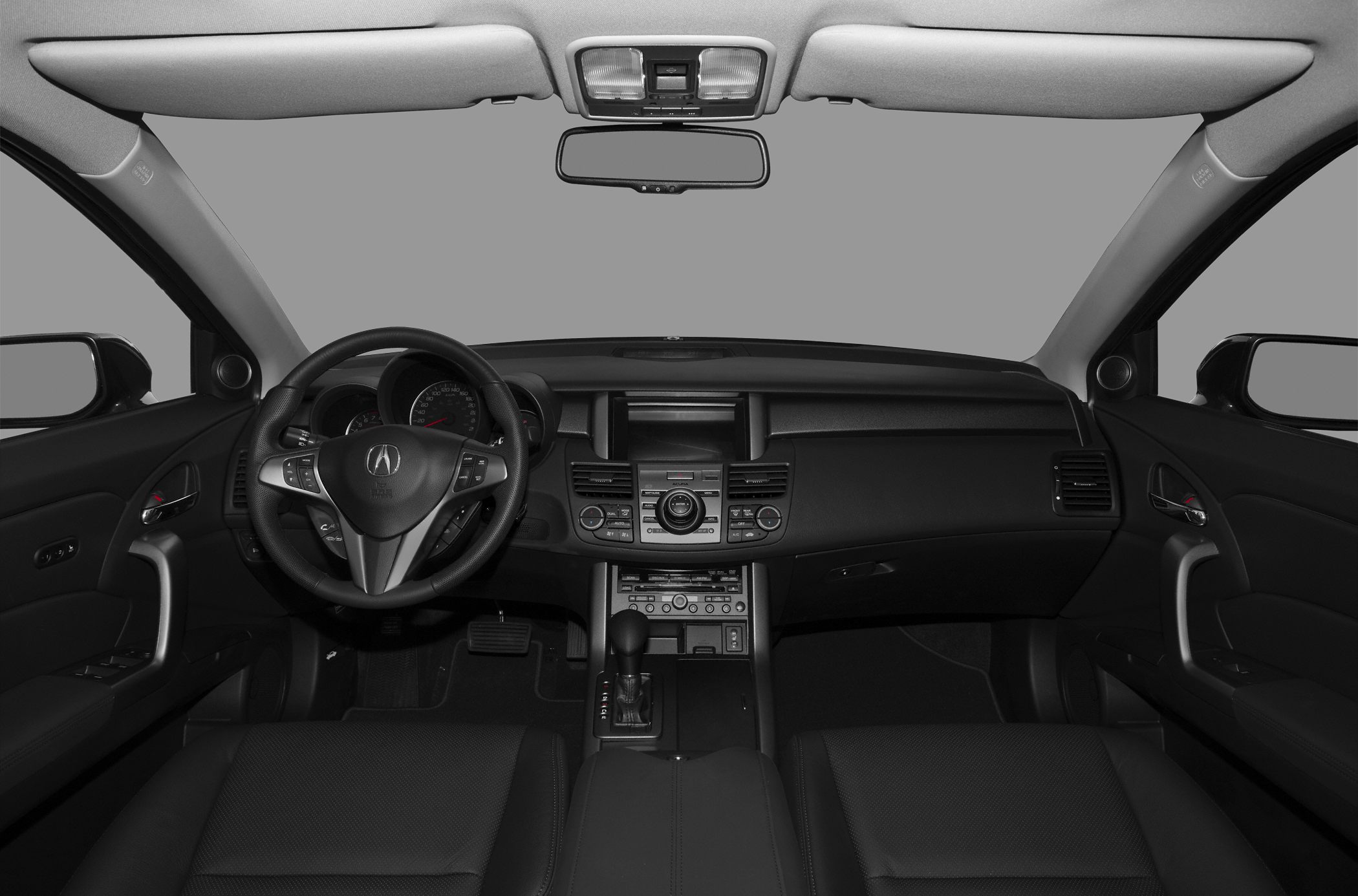 Car interior dashboard with steering wheel and center console details