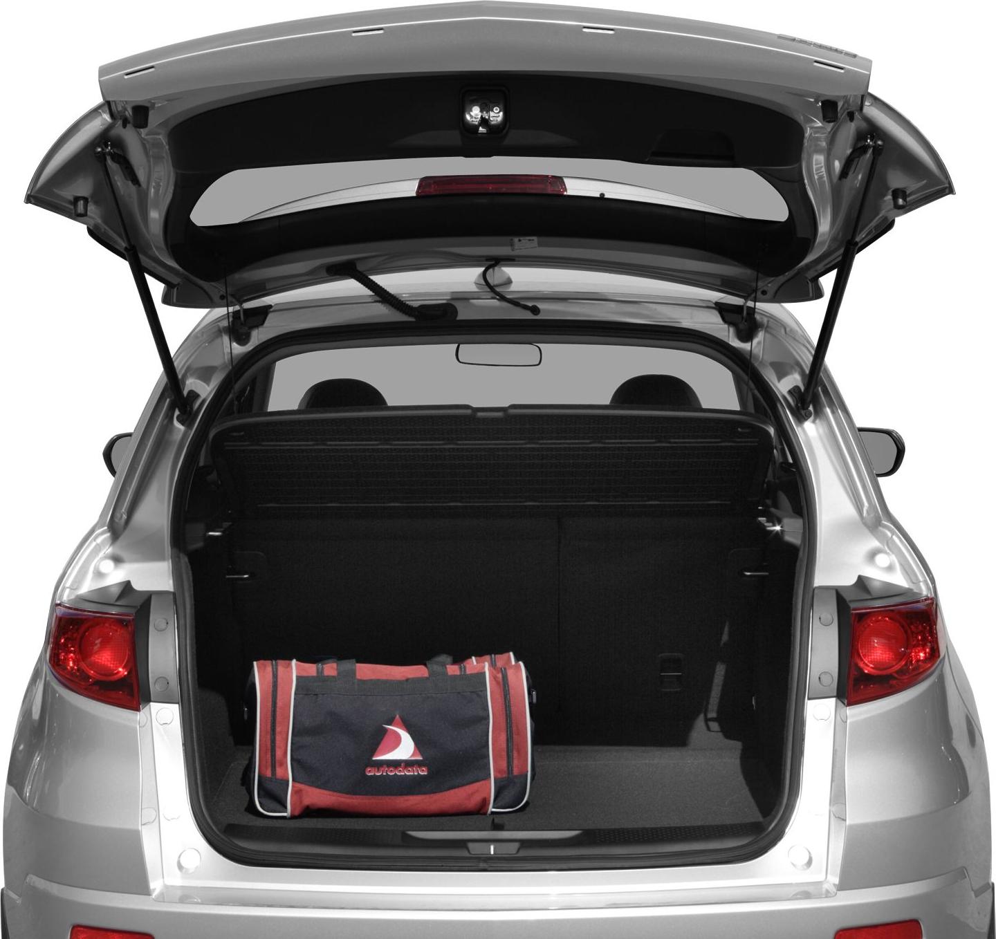 Open trunk with spacious cargo area and a duffle bag inside
