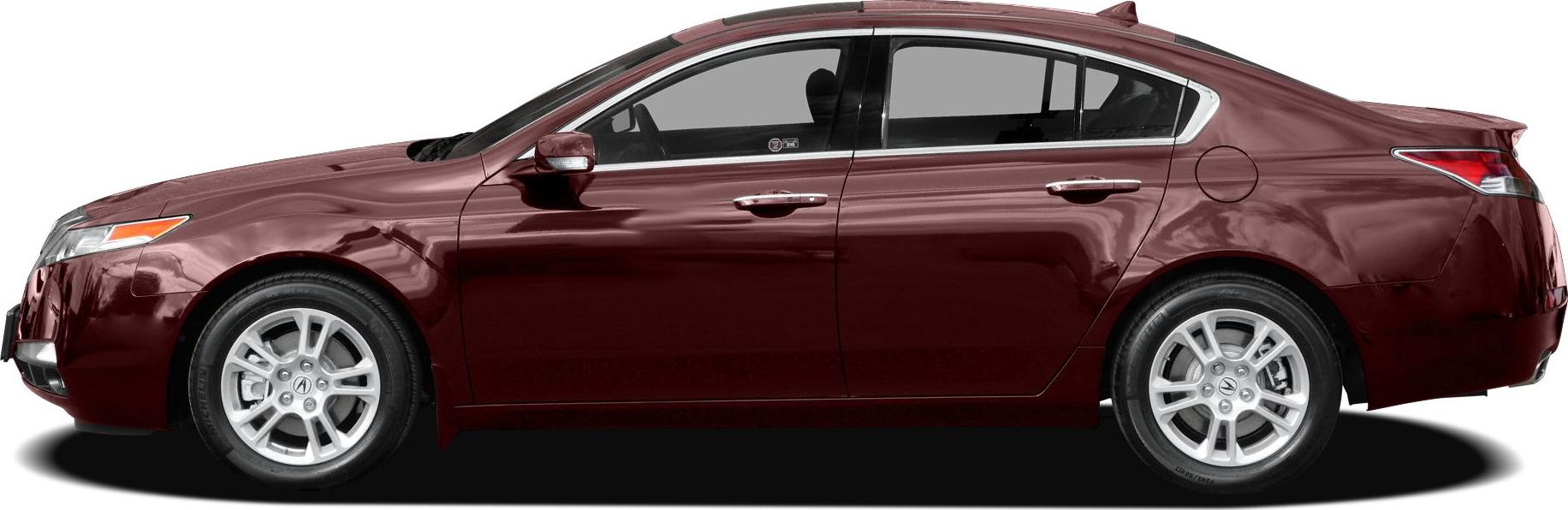 Side profile of a burgundy mid-size sedan with alloy wheels