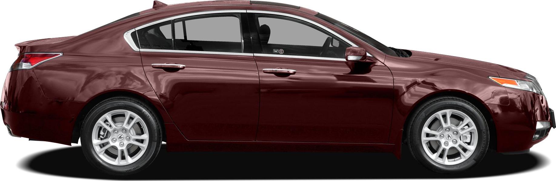 Side view of burgundy four-door sedan with alloy wheels