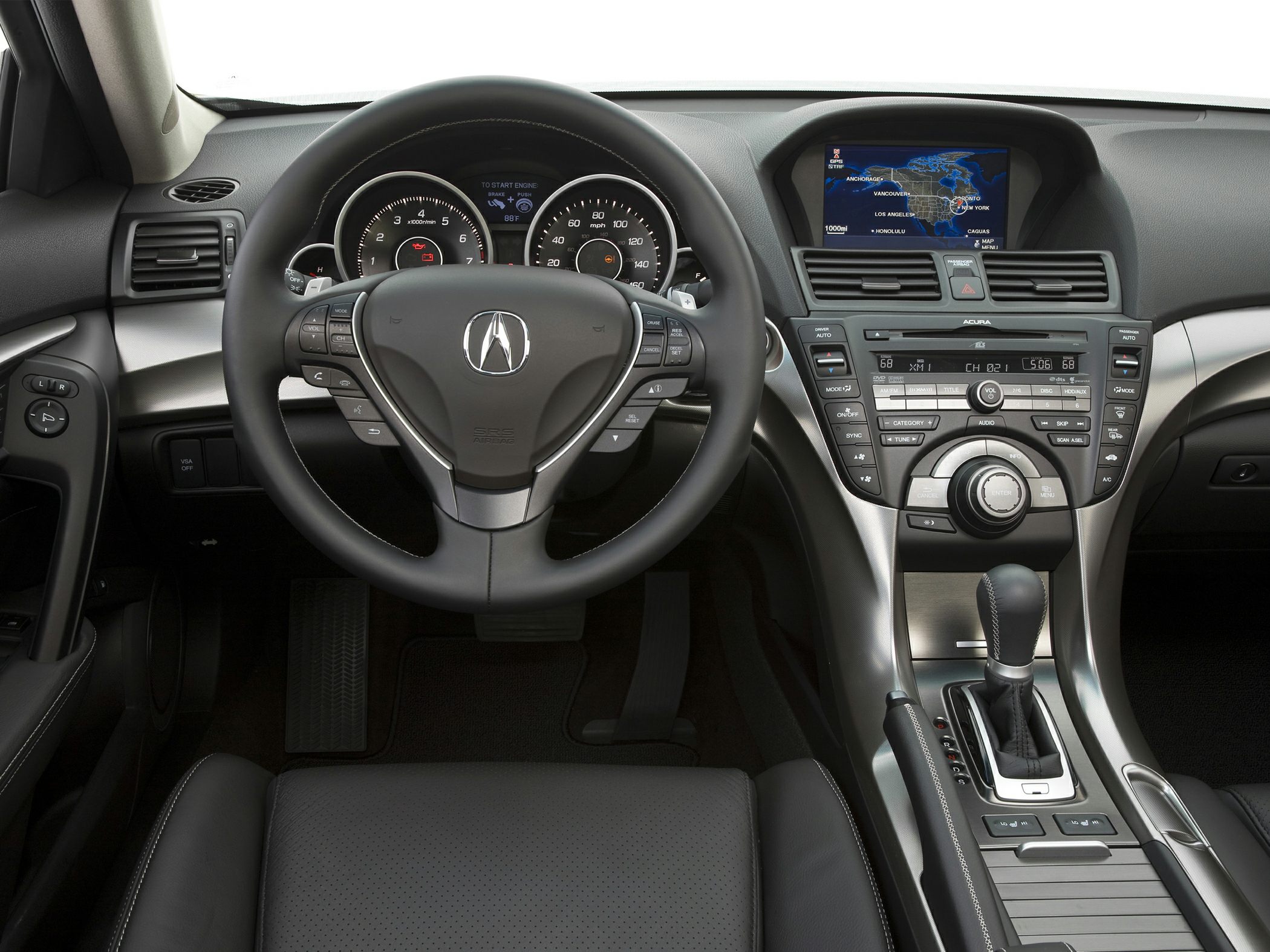 Interior dashboard with multifunction steering wheel and navigation display