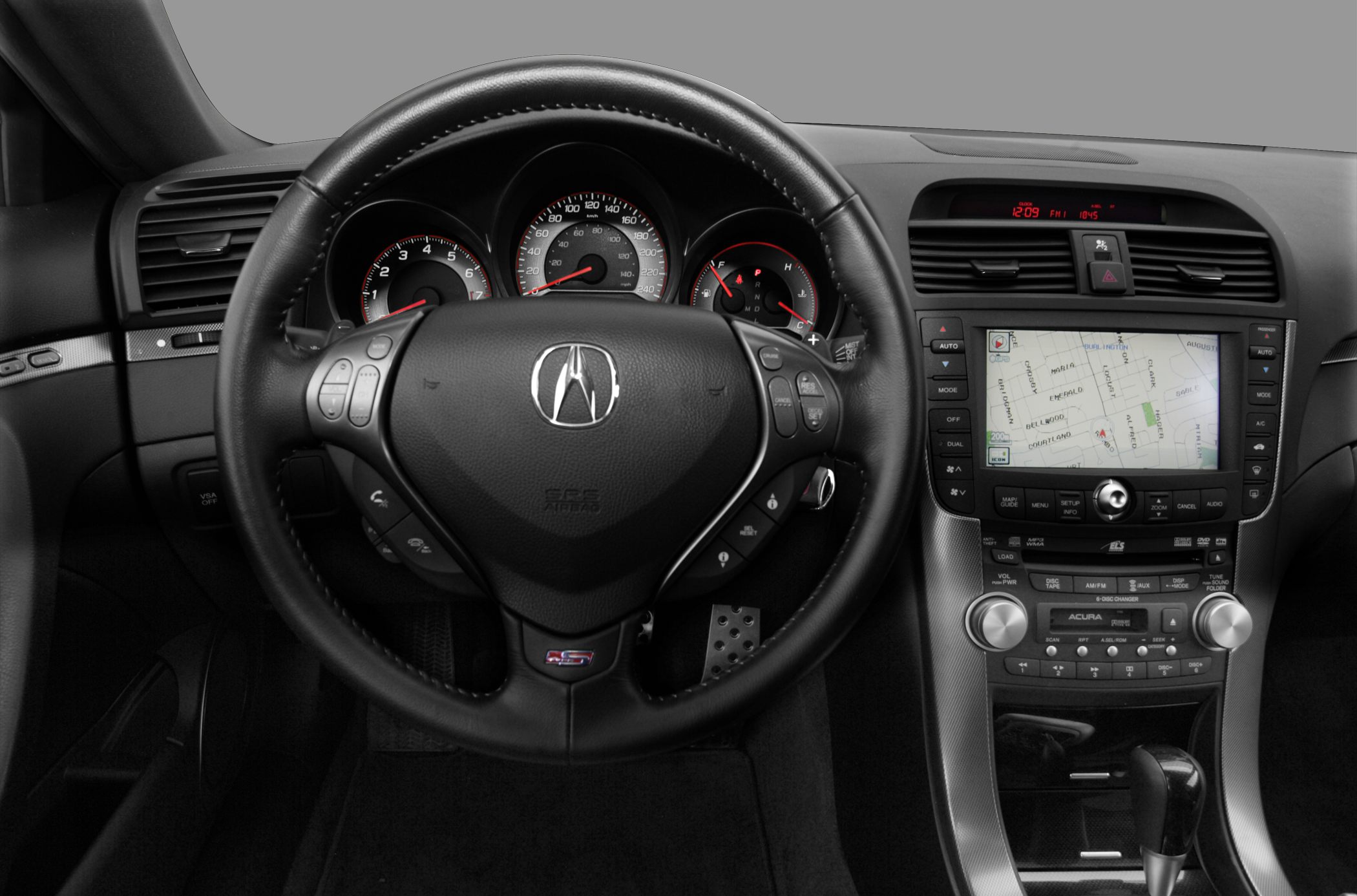 Multifunction steering wheel and integrated navigation system in car interior