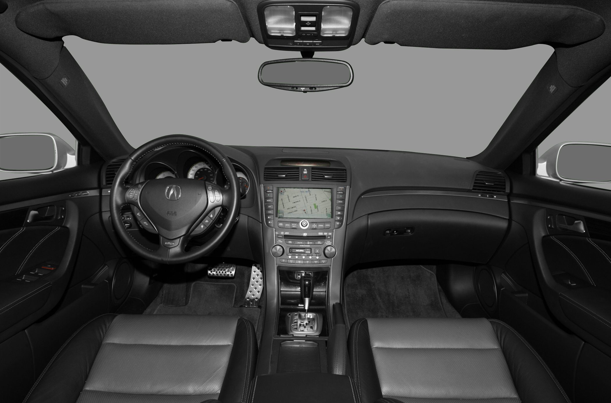 Car interior with navigation display and automatic gear selector