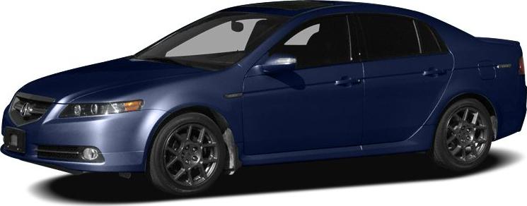 Side profile of a dark blue sedan with alloy wheels.