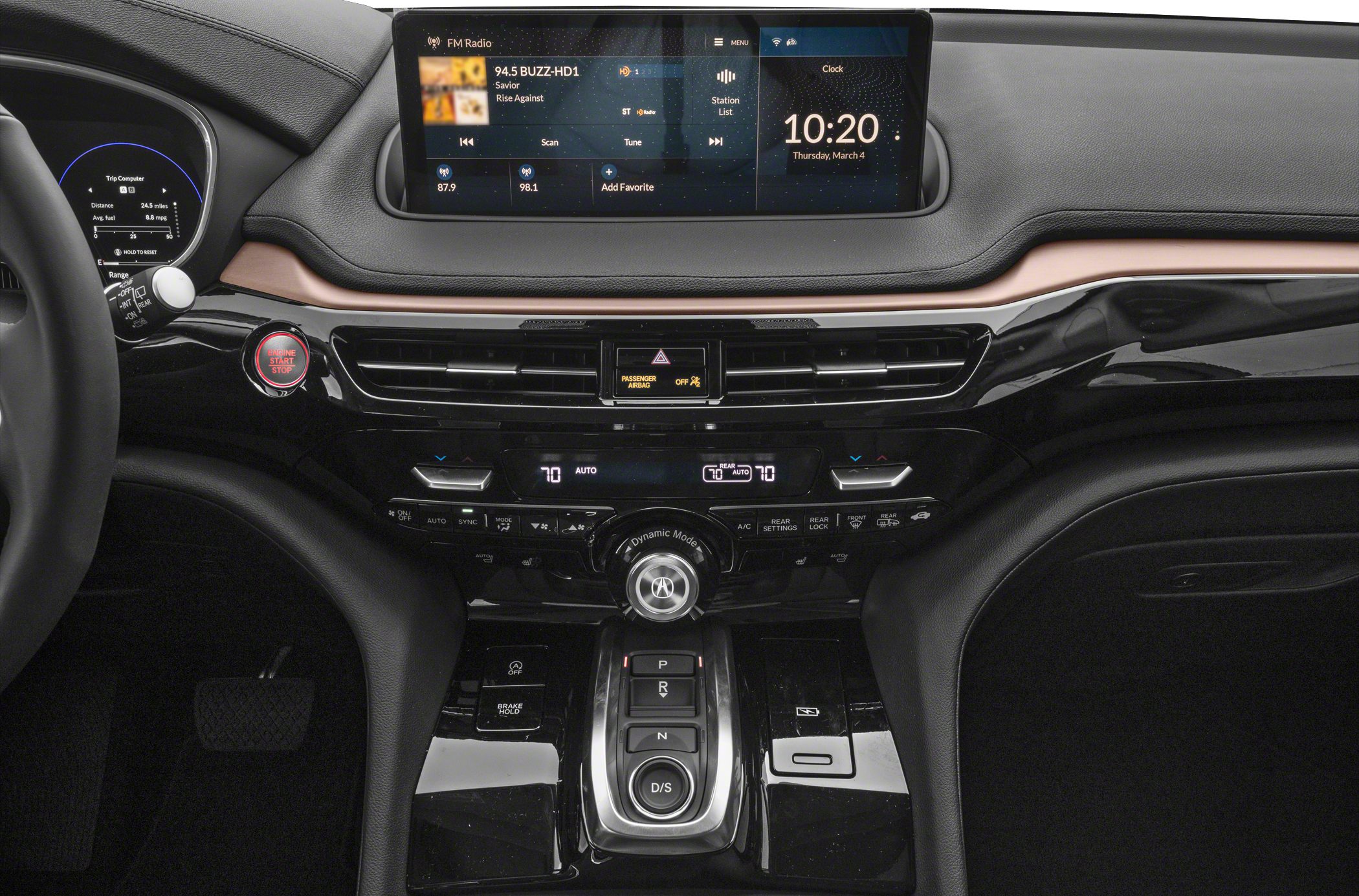 Digital instrument cluster and touchscreen infotainment with climate and drive mode controls