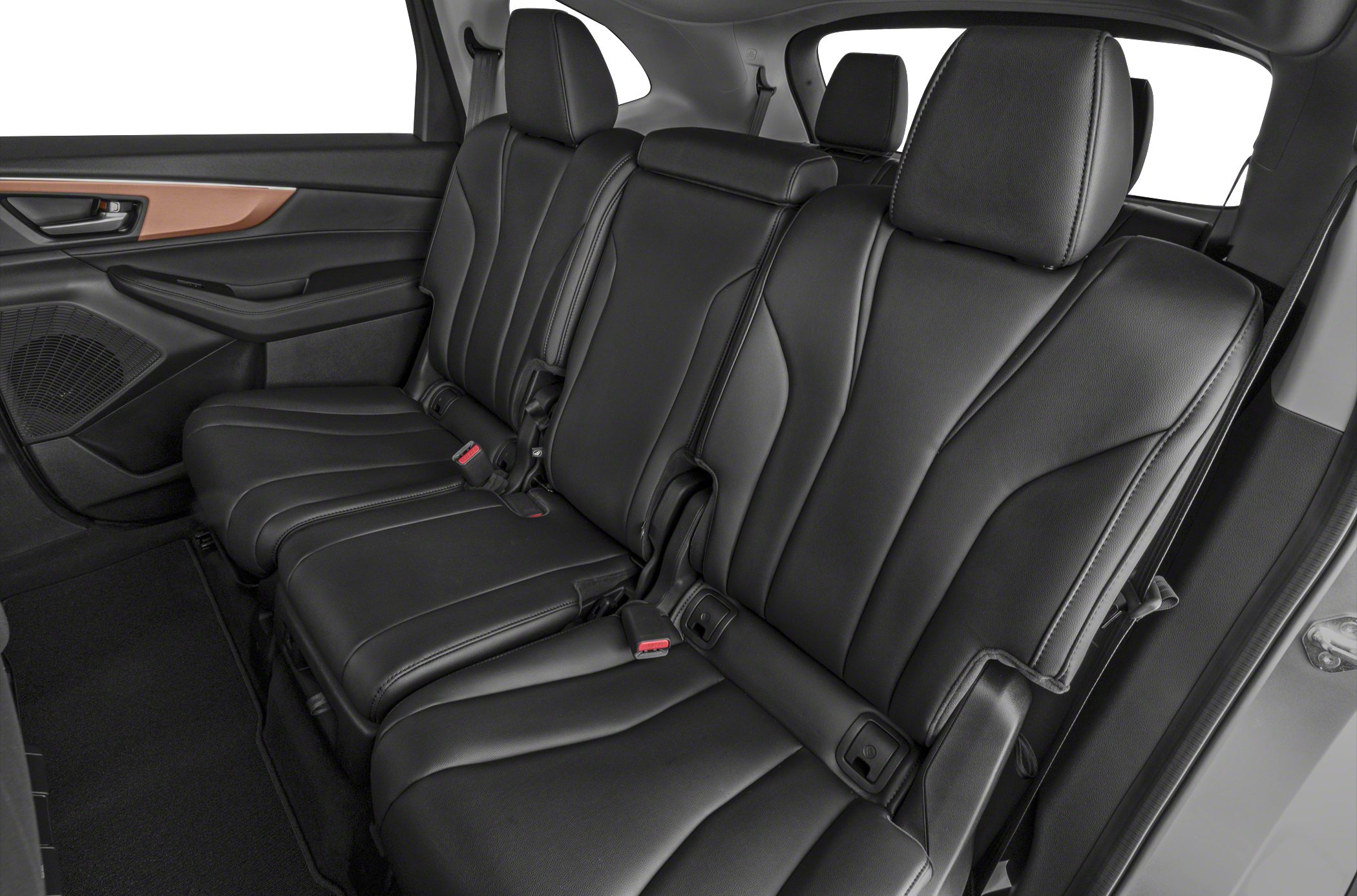 Black leather rear seats with detailed stitching and spacious design