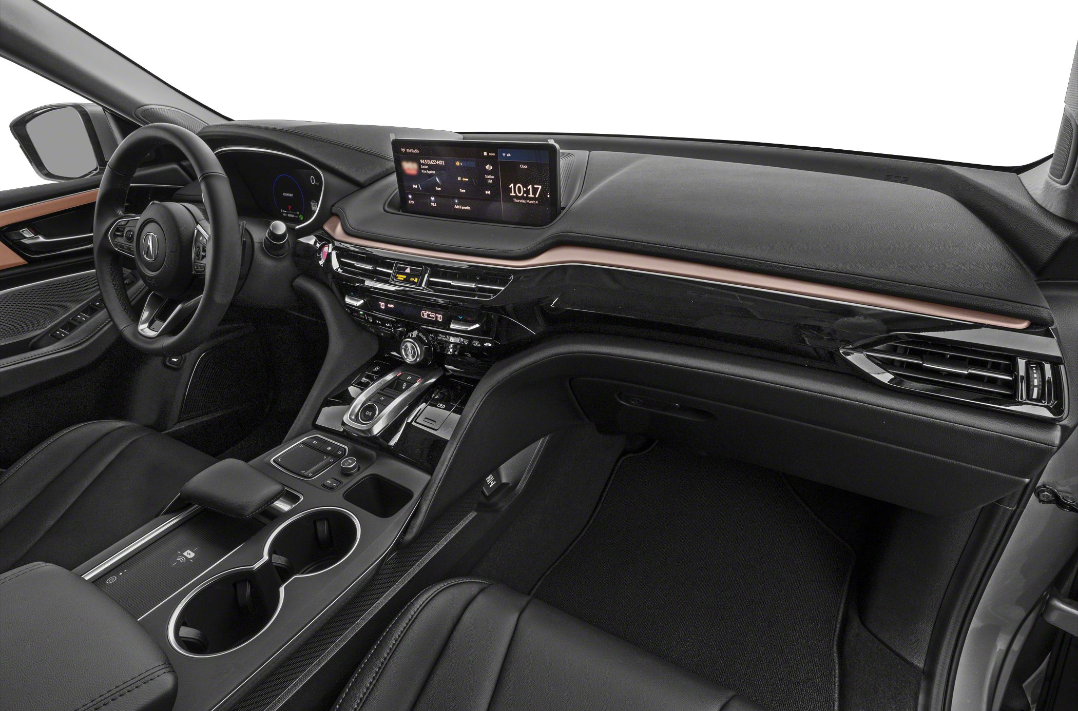 Modern dashboard and center console with infotainment screen and digital cluster