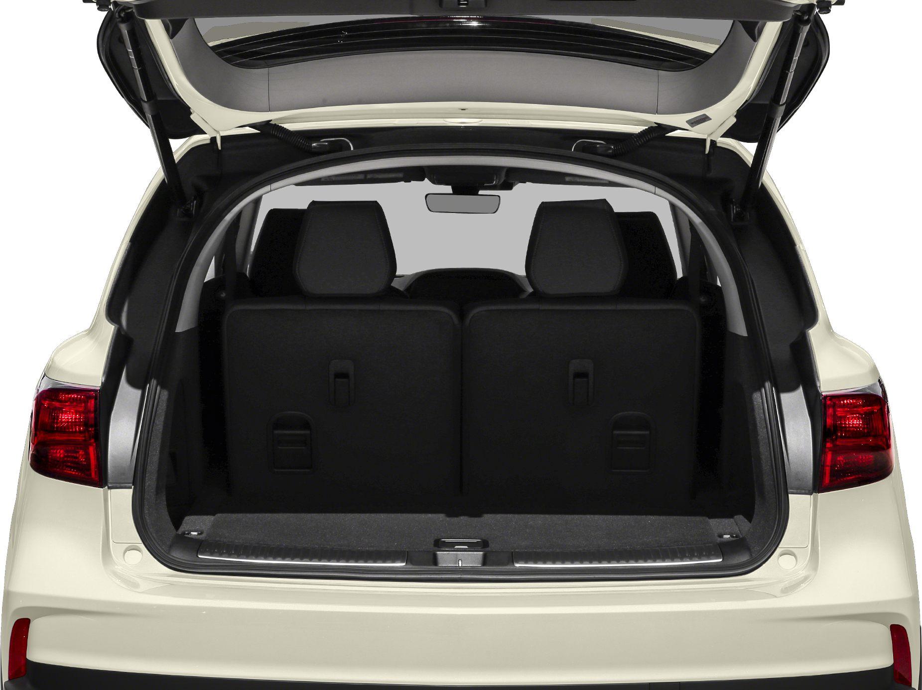Open rear trunk interior with rear seats visible and spacious cargo area