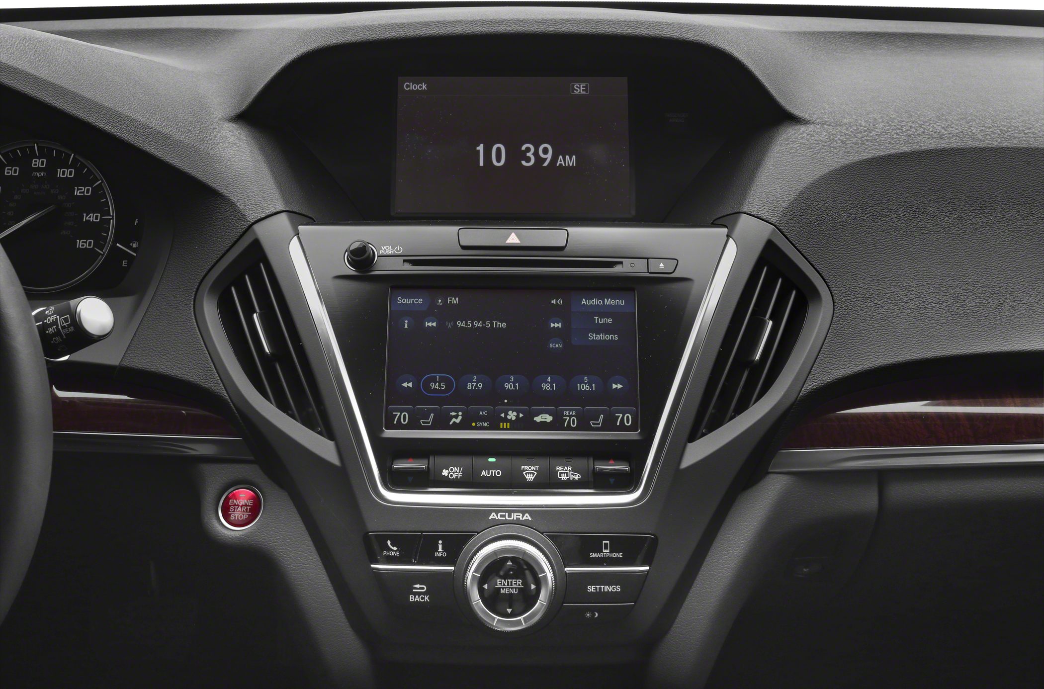 Dual digital screens and multimedia controls on car dashboard