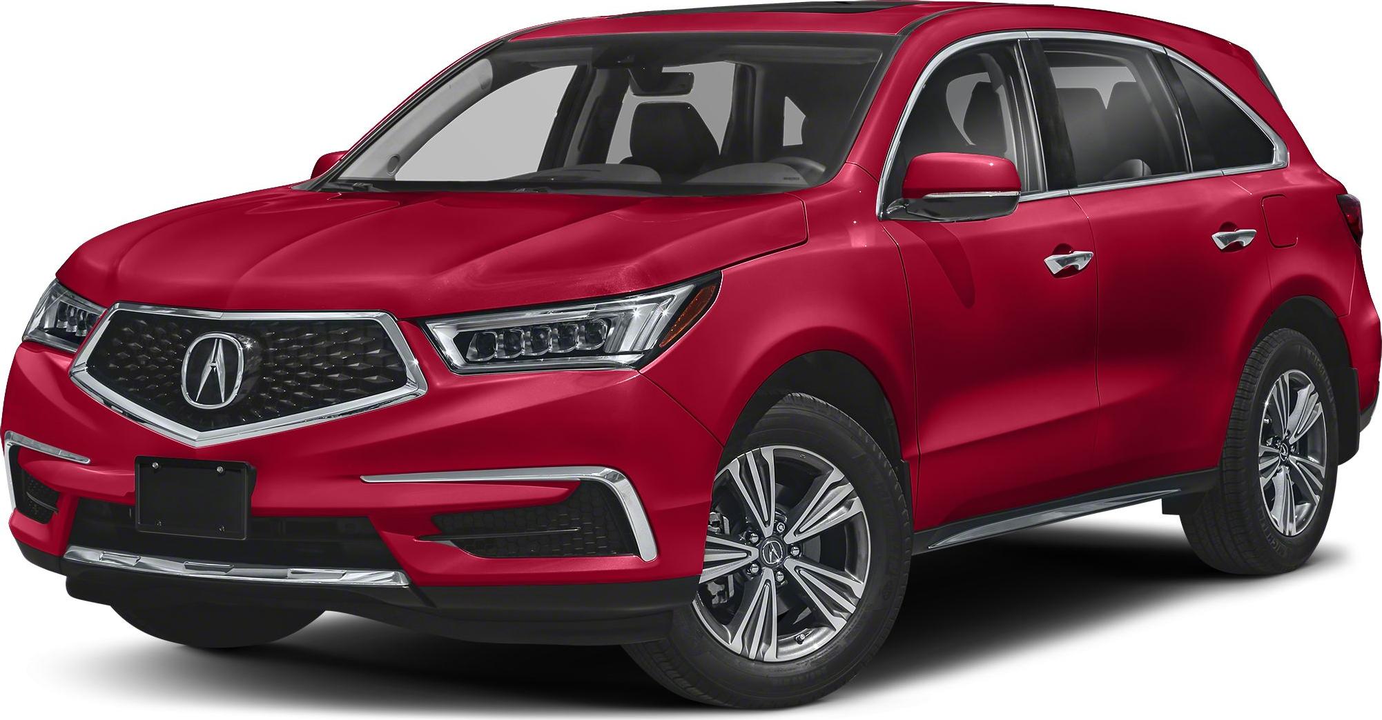 Front view of red SUV with LED headlights and chromed grille