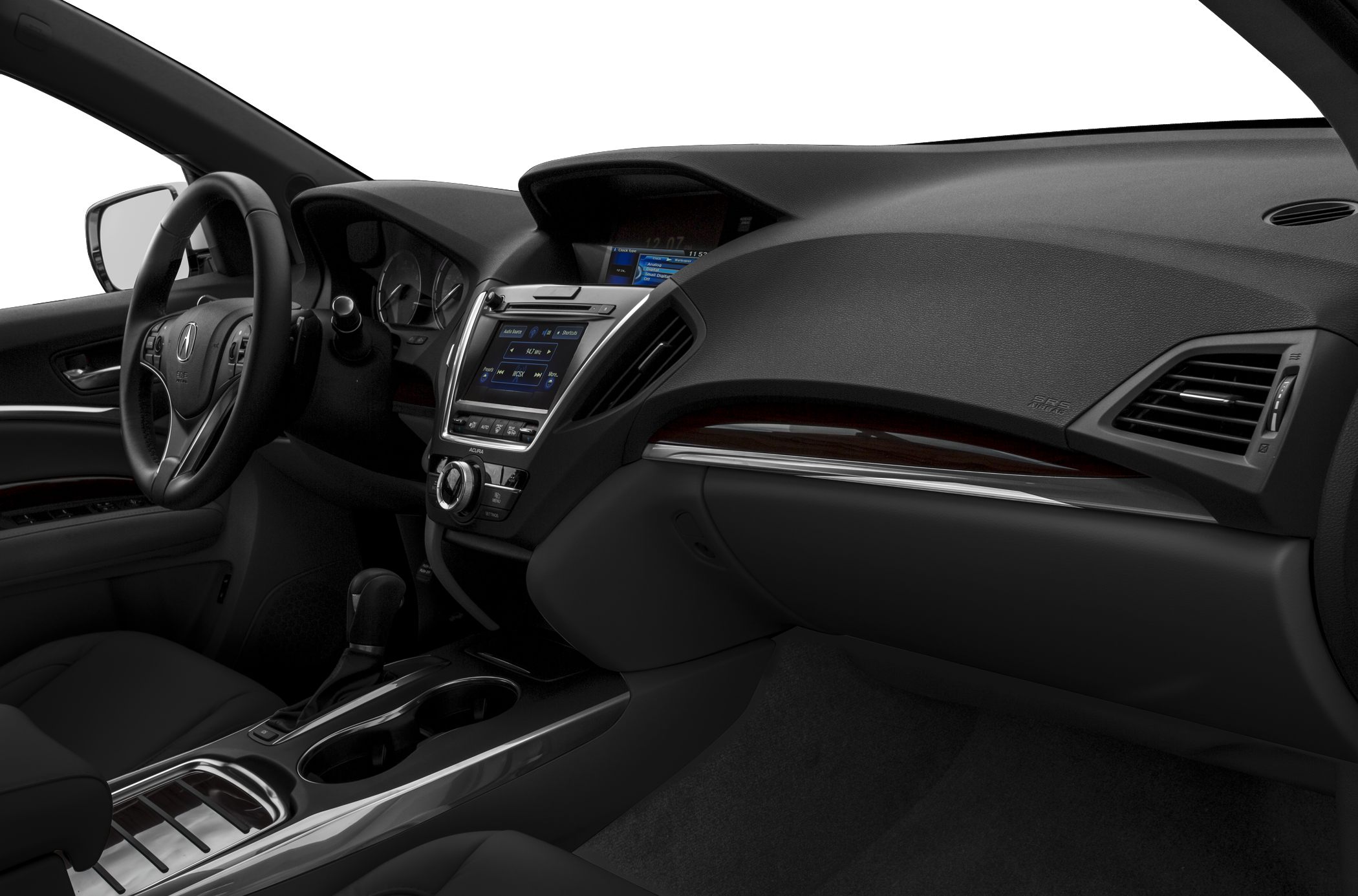 Interior dashboard and center console with touchscreen and gear shift