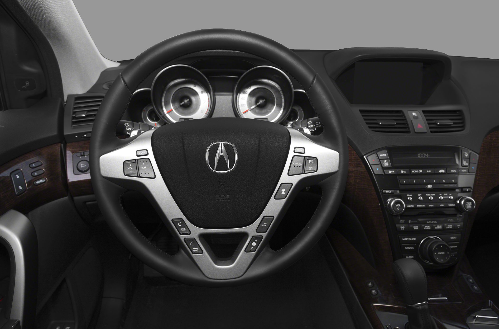 Steering wheel with controls and detailed dashboard instrument cluster