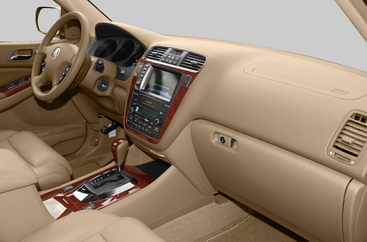 Beige leather interior with wood trim and navigation center console