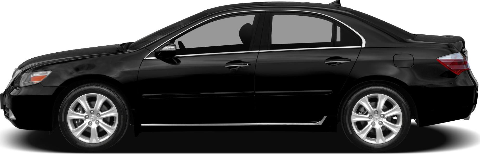 Side profile of sleek black sedan with alloy wheels and chrome trim