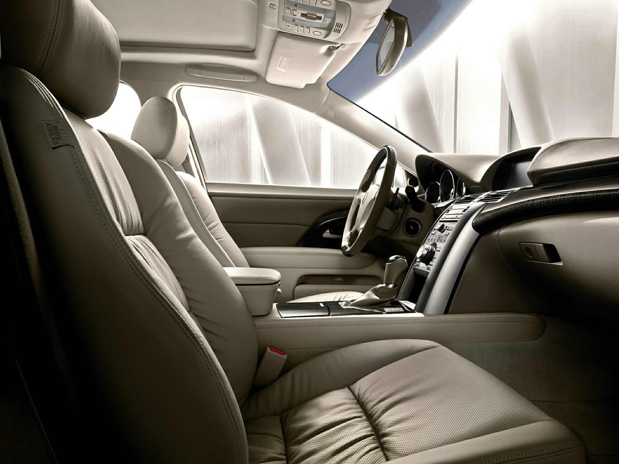 Luxury leather seats and advanced dashboard with steering wheel and gear shift
