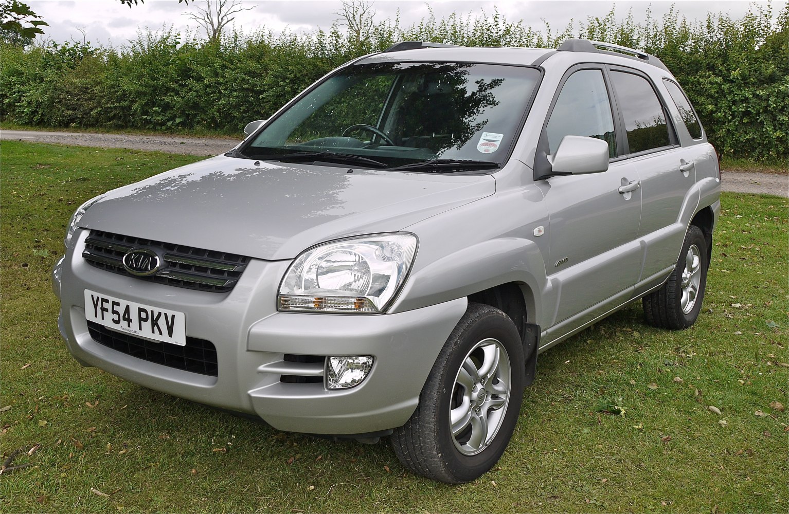 Front and side view of a silver 2004 SUV with alloy wheels and headlights