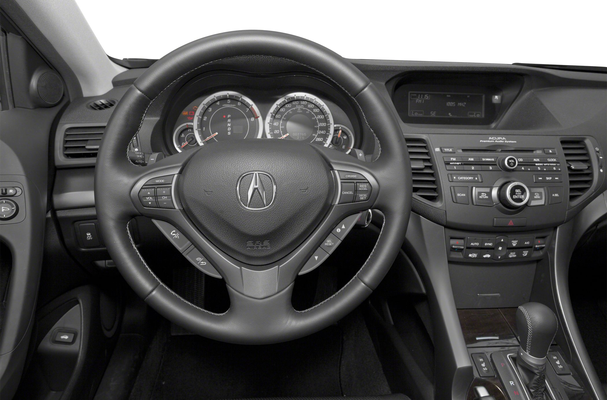 Steering wheel and dashboard with controls and display panel