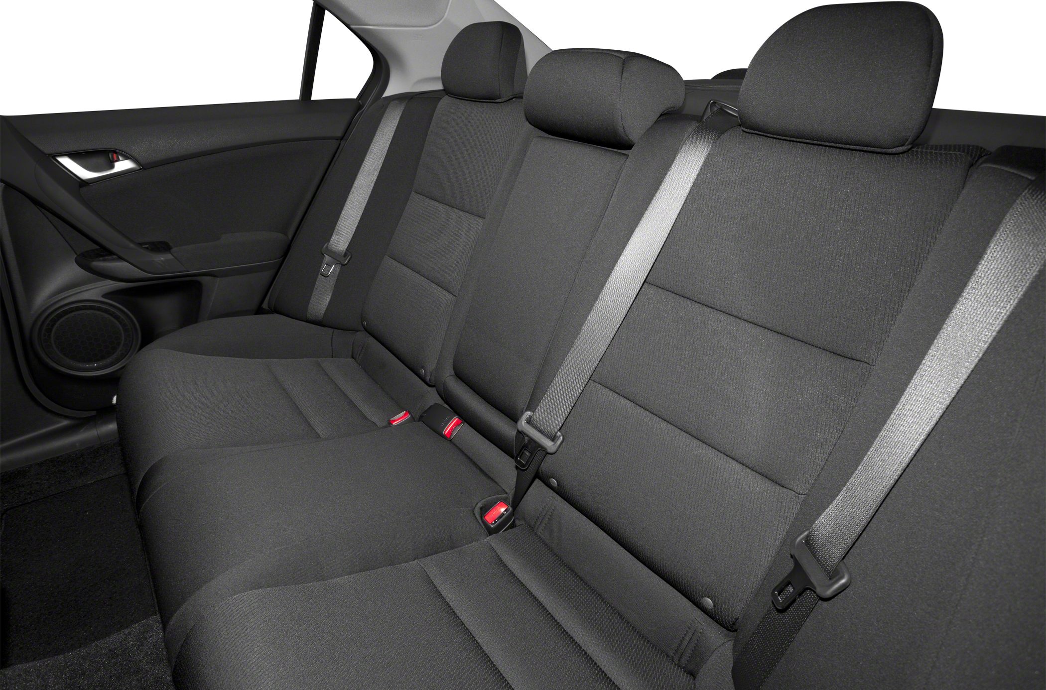 Fabric rear seat with three-point seat belts and headrests in a compact sedan interior