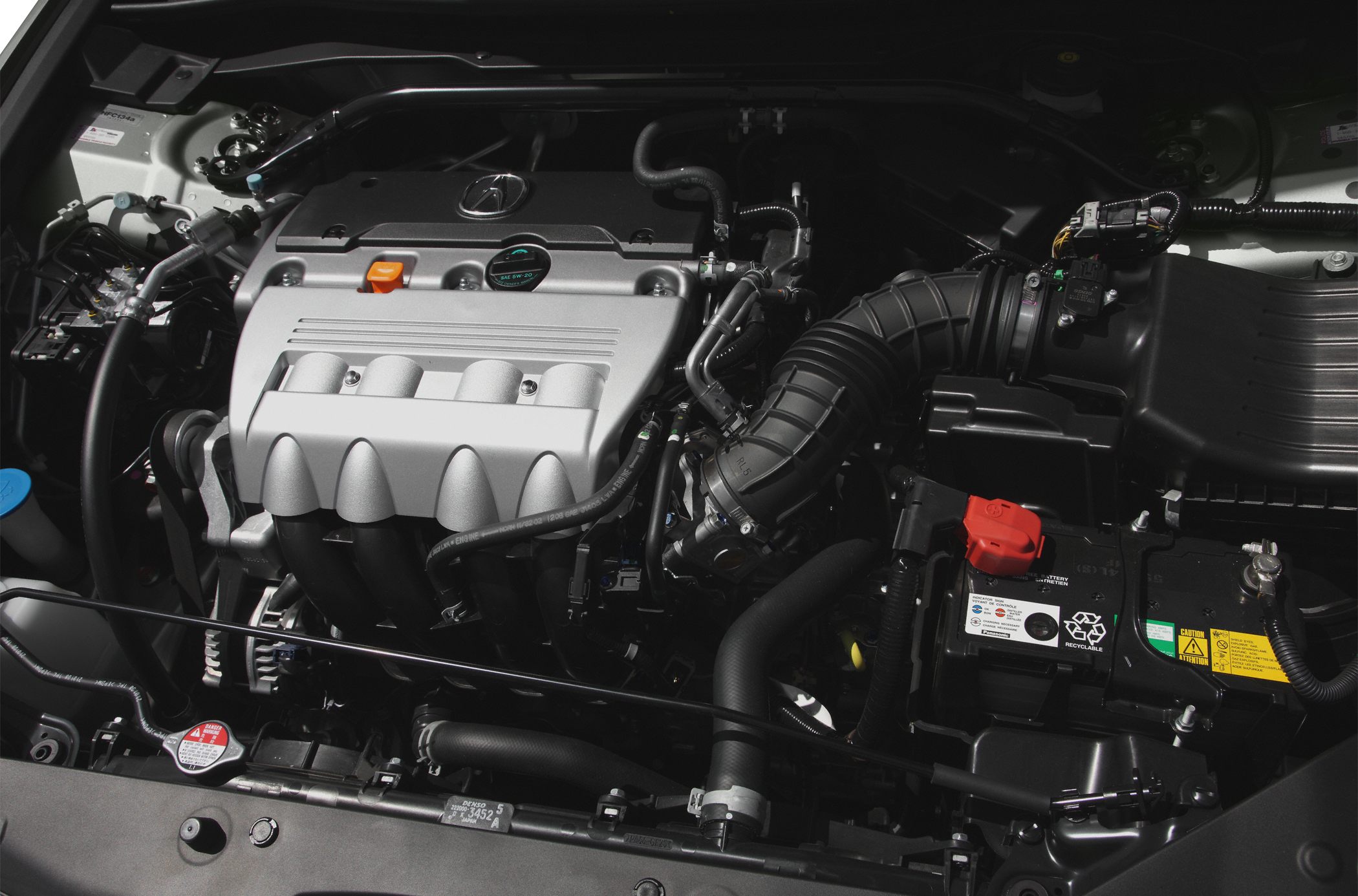 Detailed view of engine bay showing engine cover and components