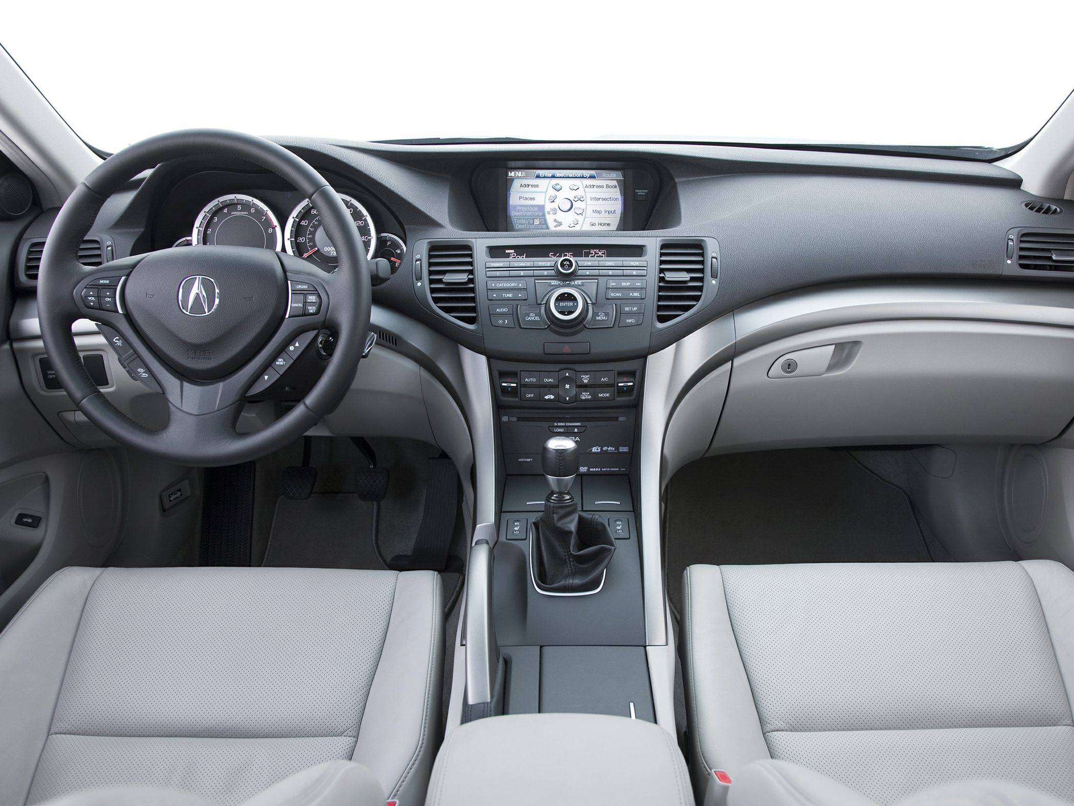Dashboard with manual gear shift and integrated navigation screen