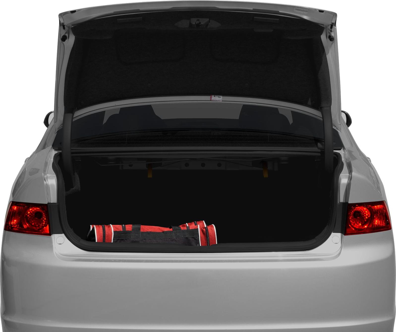 Open trunk and rear view with illuminated tail lights