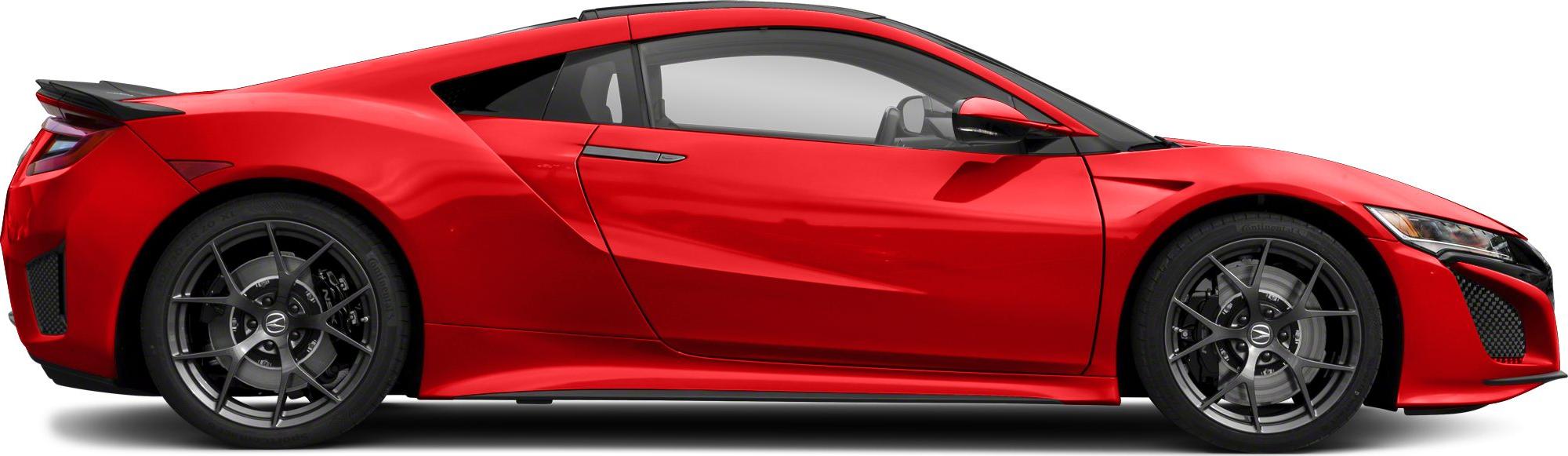 Red sports coupe with aerodynamic body and multi-spoke alloy wheels