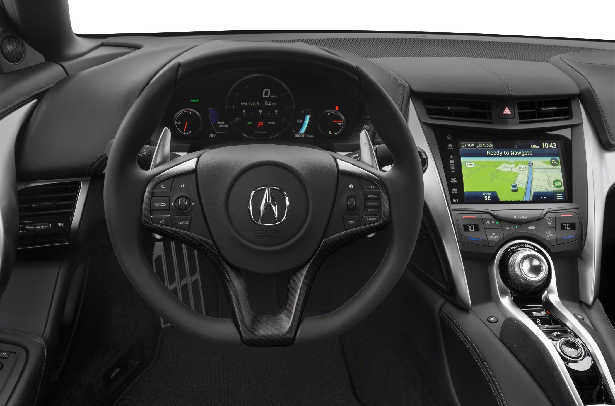 Digital dashboard, multifunction steering wheel, center console with navigation