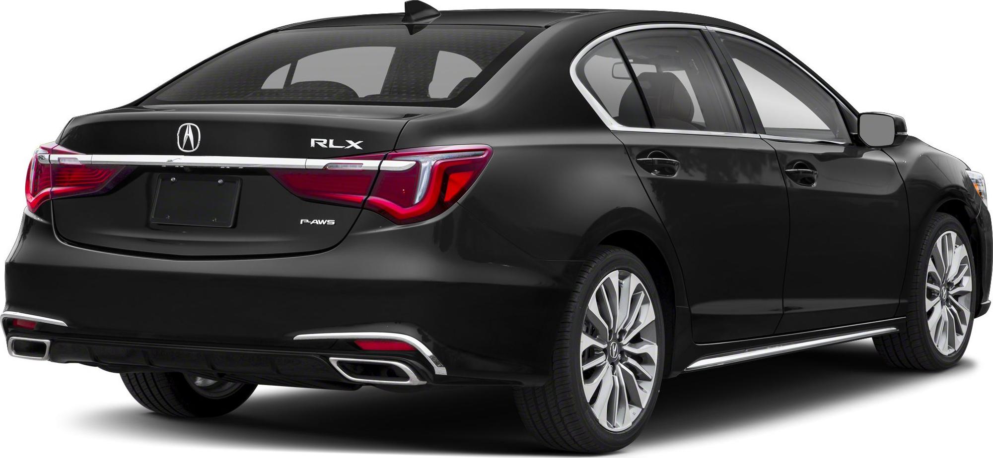 Rear angled view showing LED tail lights and dual exhaust on black sedan