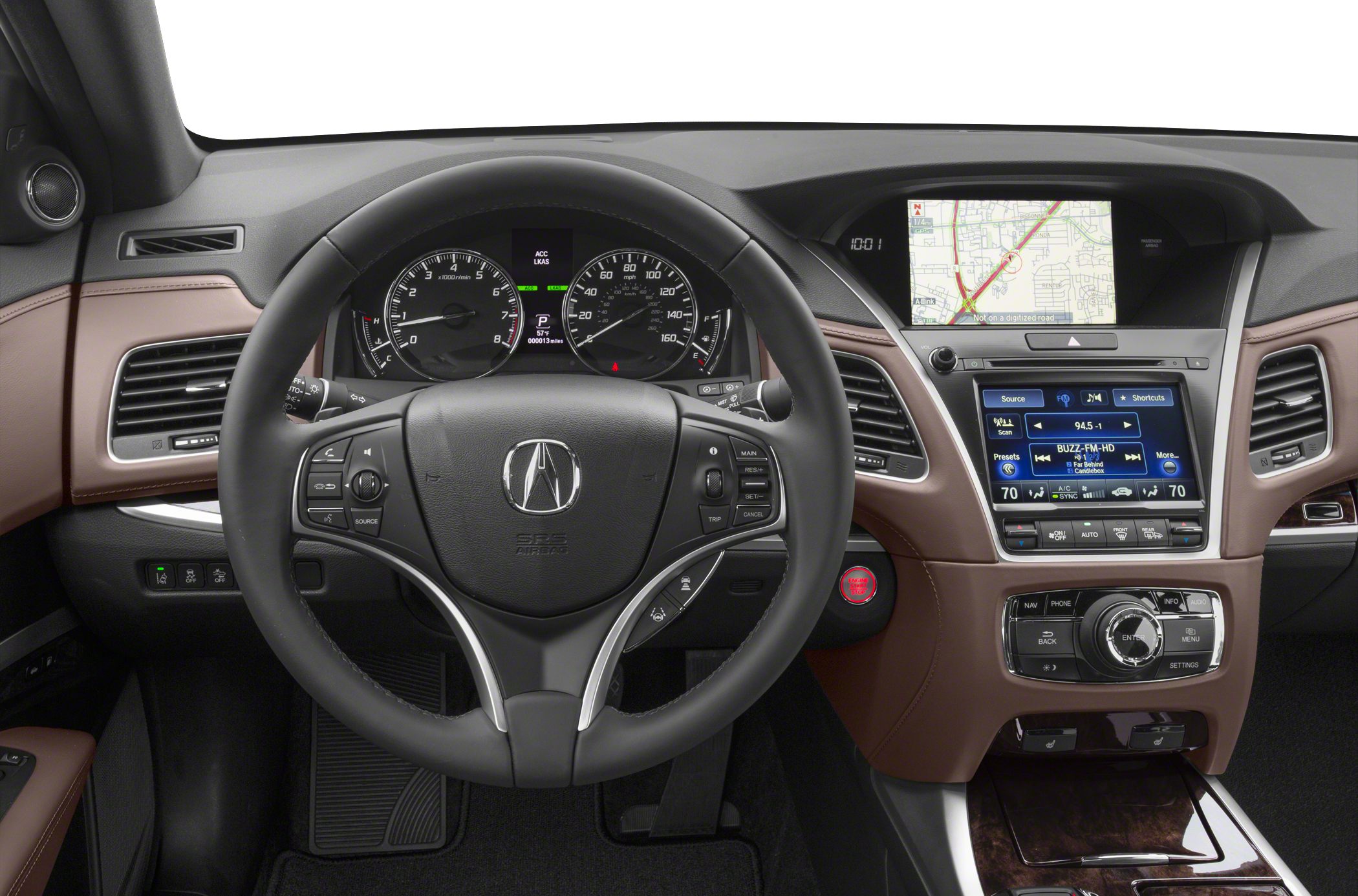 Modern dashboard with dual digital displays and multifunction steering wheel