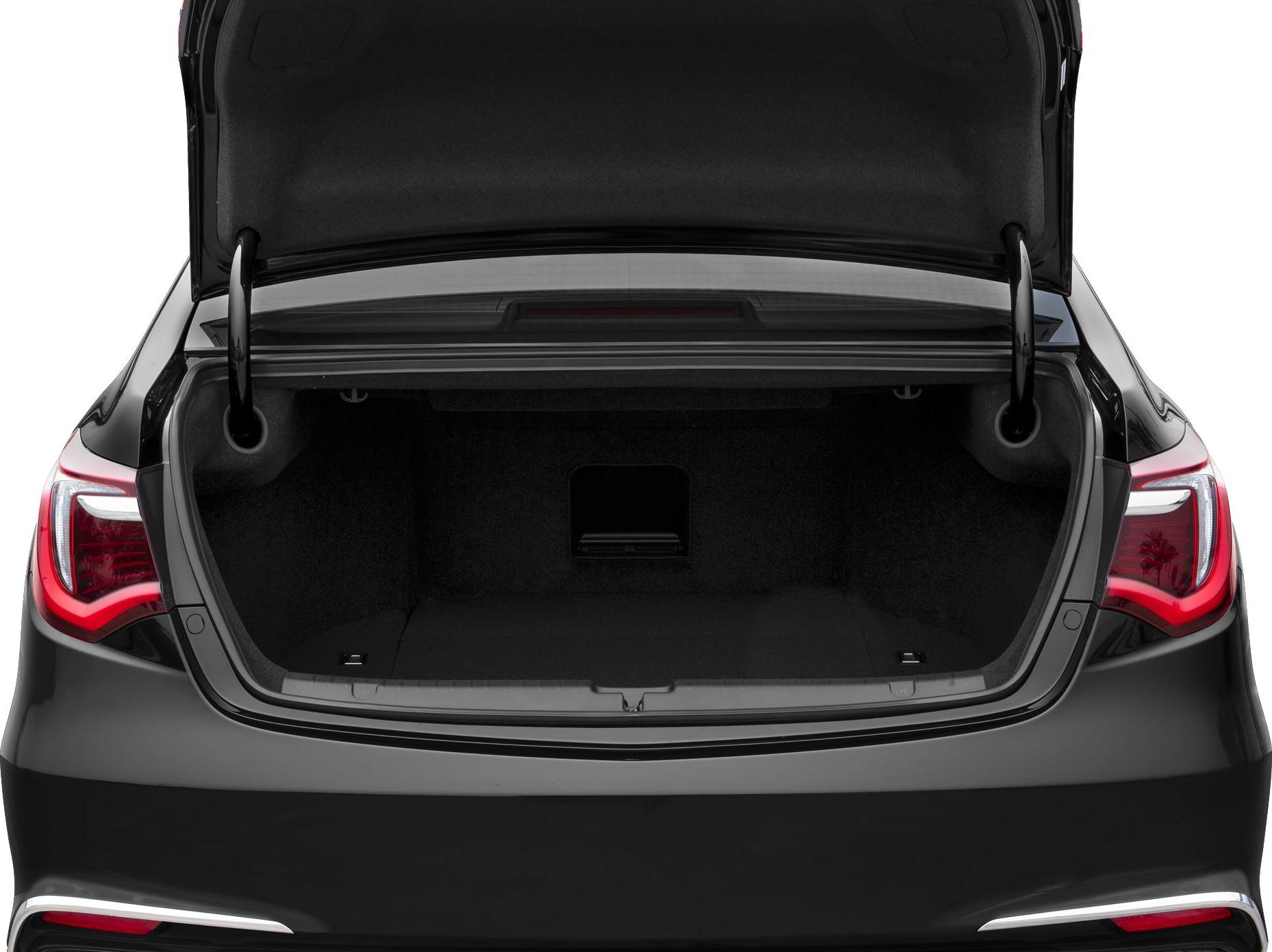 Spacious open trunk with visible rear taillights and trunk hinges
