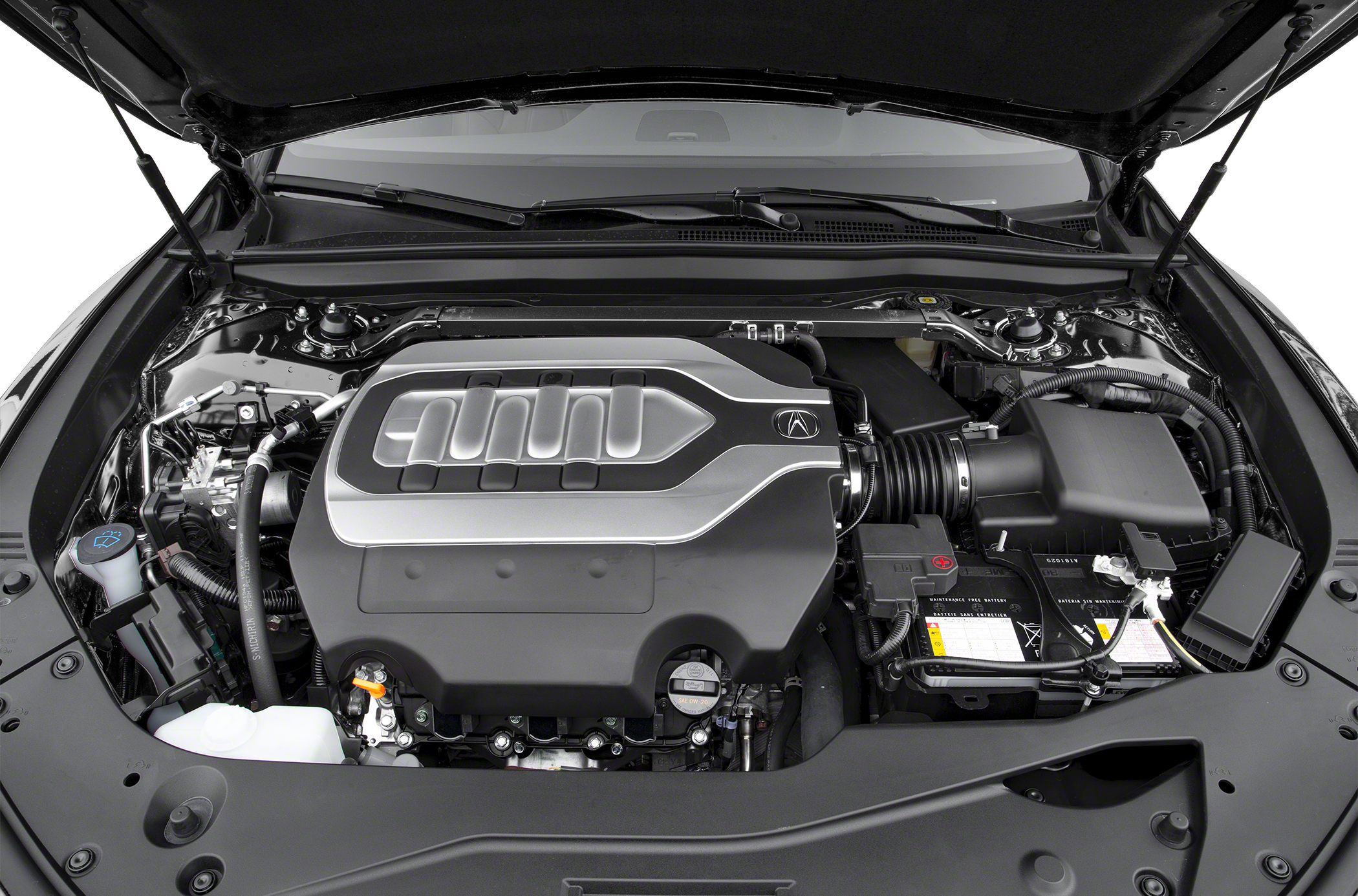 V6 engine with battery and air intake under hood