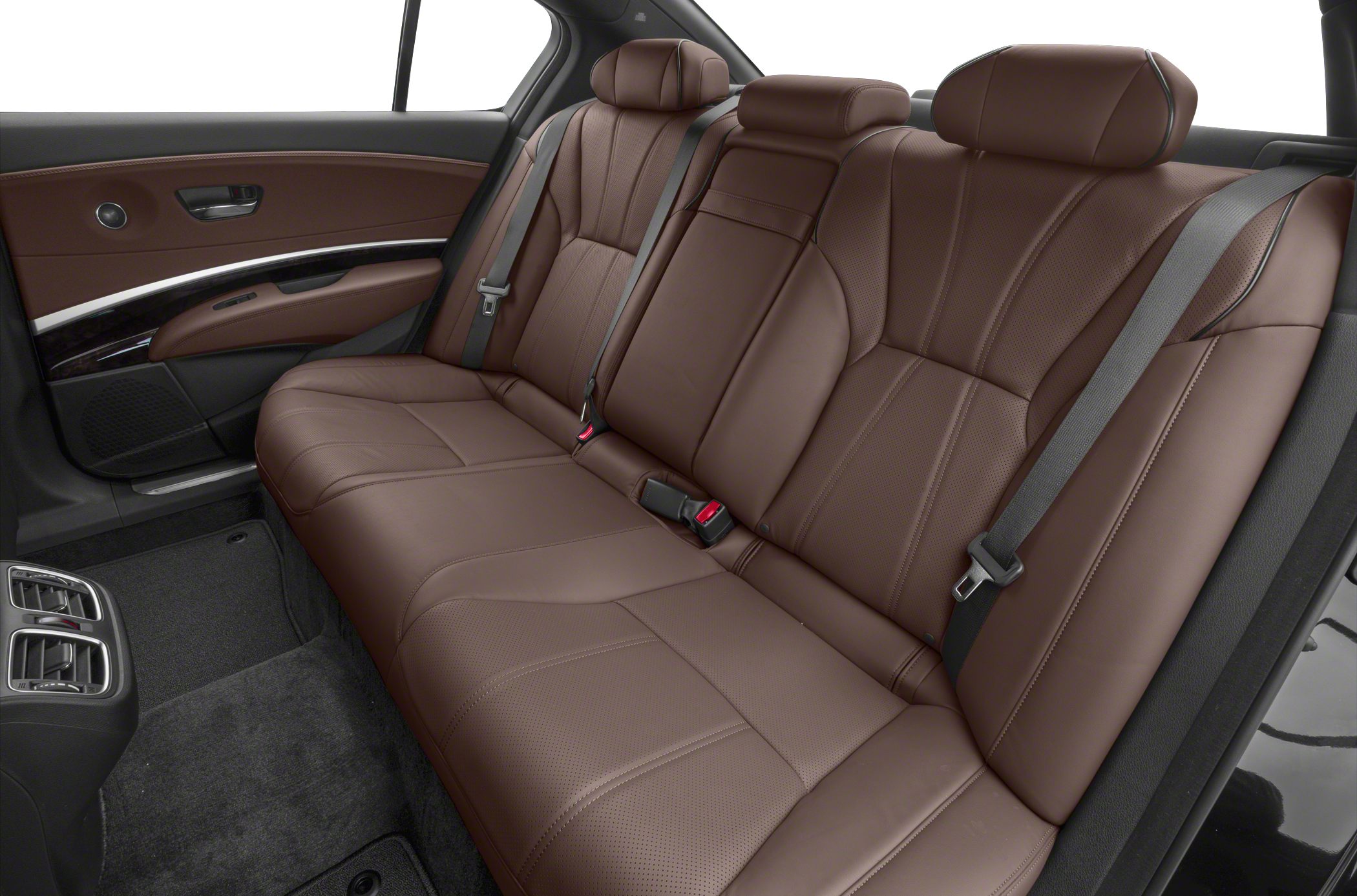 Brown leather rear seat with seat belts and air vents