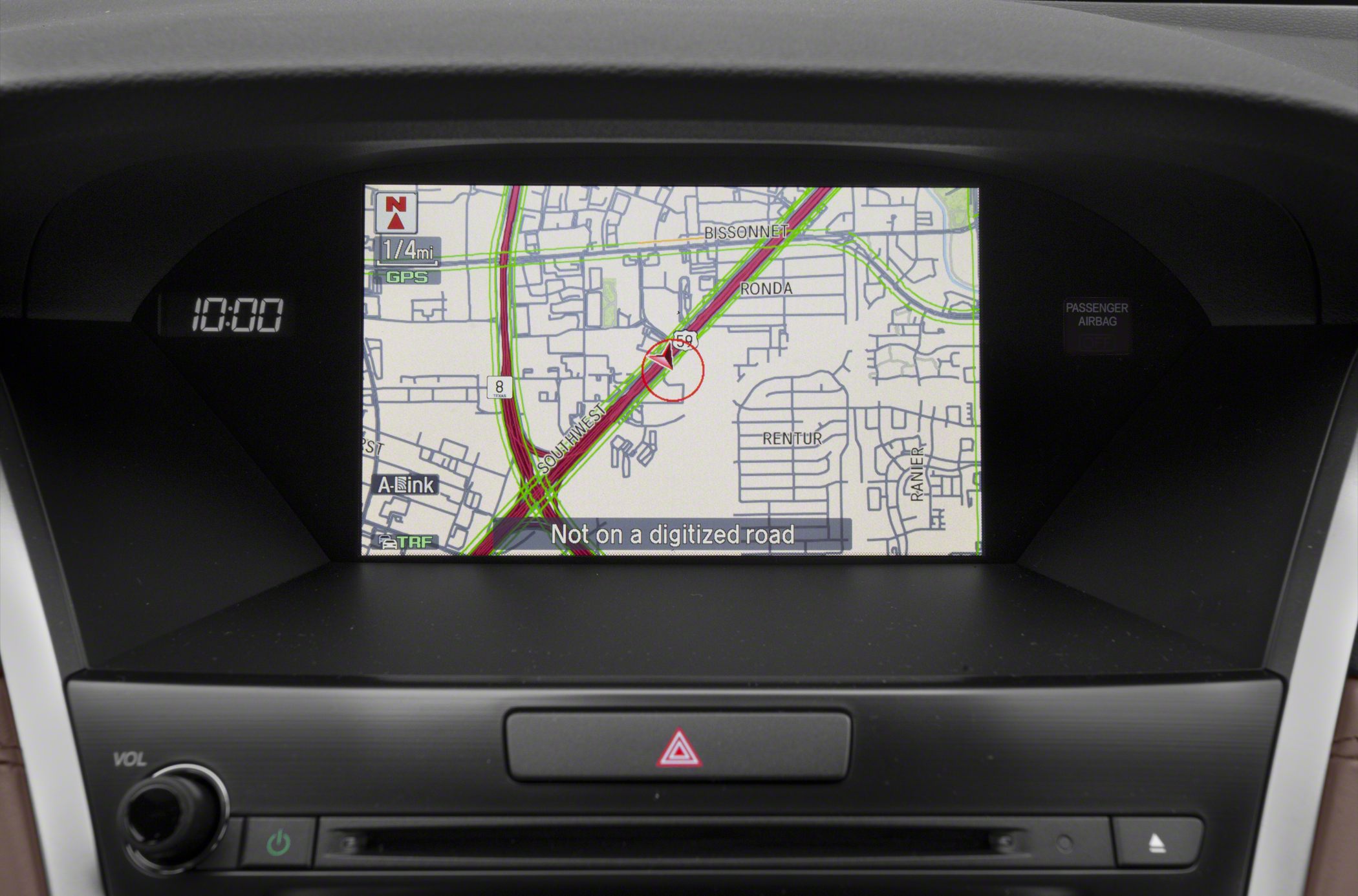 Built-in GPS navigation system display with map and controls.